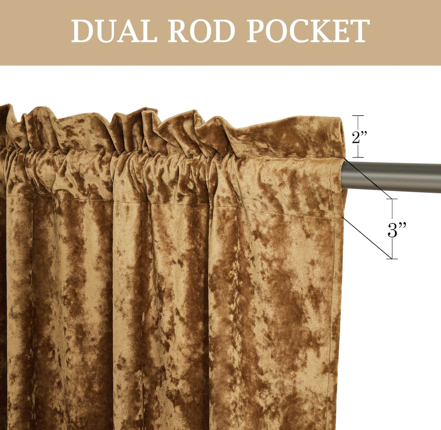 Chezmoi Collection Lux Caramel Gold Crushed Velvet Curtains 2 Panel Set - 72 inches Long Room Darkening Luxury Distressed Velvet Rod Pocket Window Drapes for Living Room Bedroom 50" W x 72" L