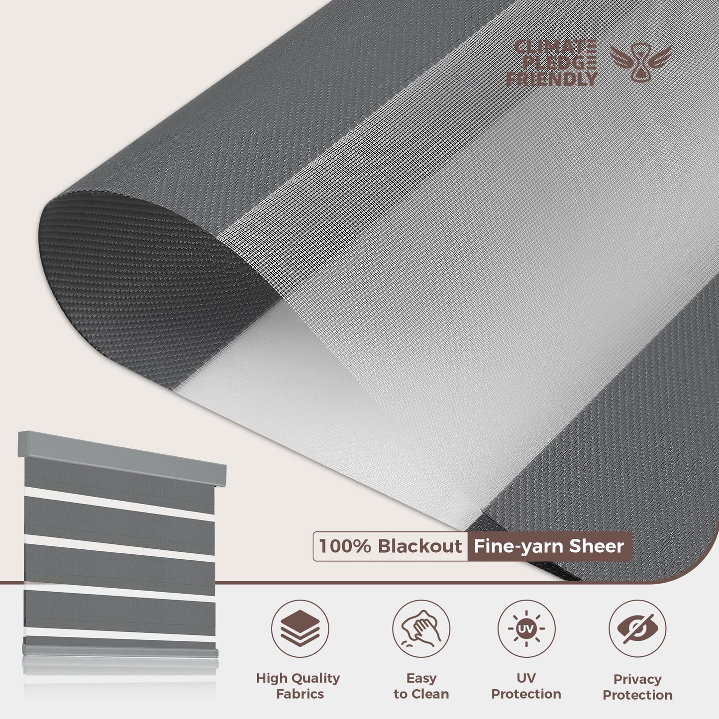 Allesin zen Cordless Zebra Blinds 22" W x 48" H Dark Gray, Dual Layer Day and Night Shades, Room Darkening Blackout & UV Protection, Child & Pet Safe, Easy Install, Home Office Window Treatment