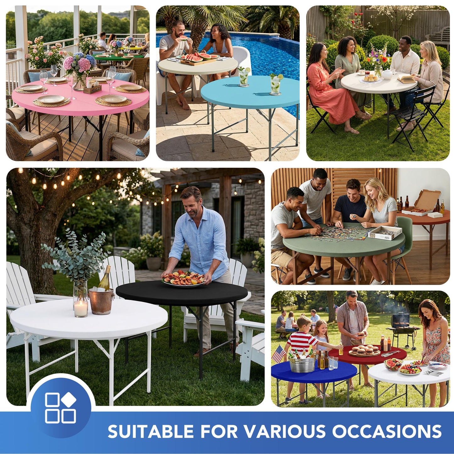 Enjoyidea Fitted Round Table Covers 60 Inch-4 Pack Black Elastic Spandex Table Cloth-Small Stretch Folding Circle Tablecloths Topper Cap for Kitchen Dining Commercial Party Picnic Event Banquet Tables