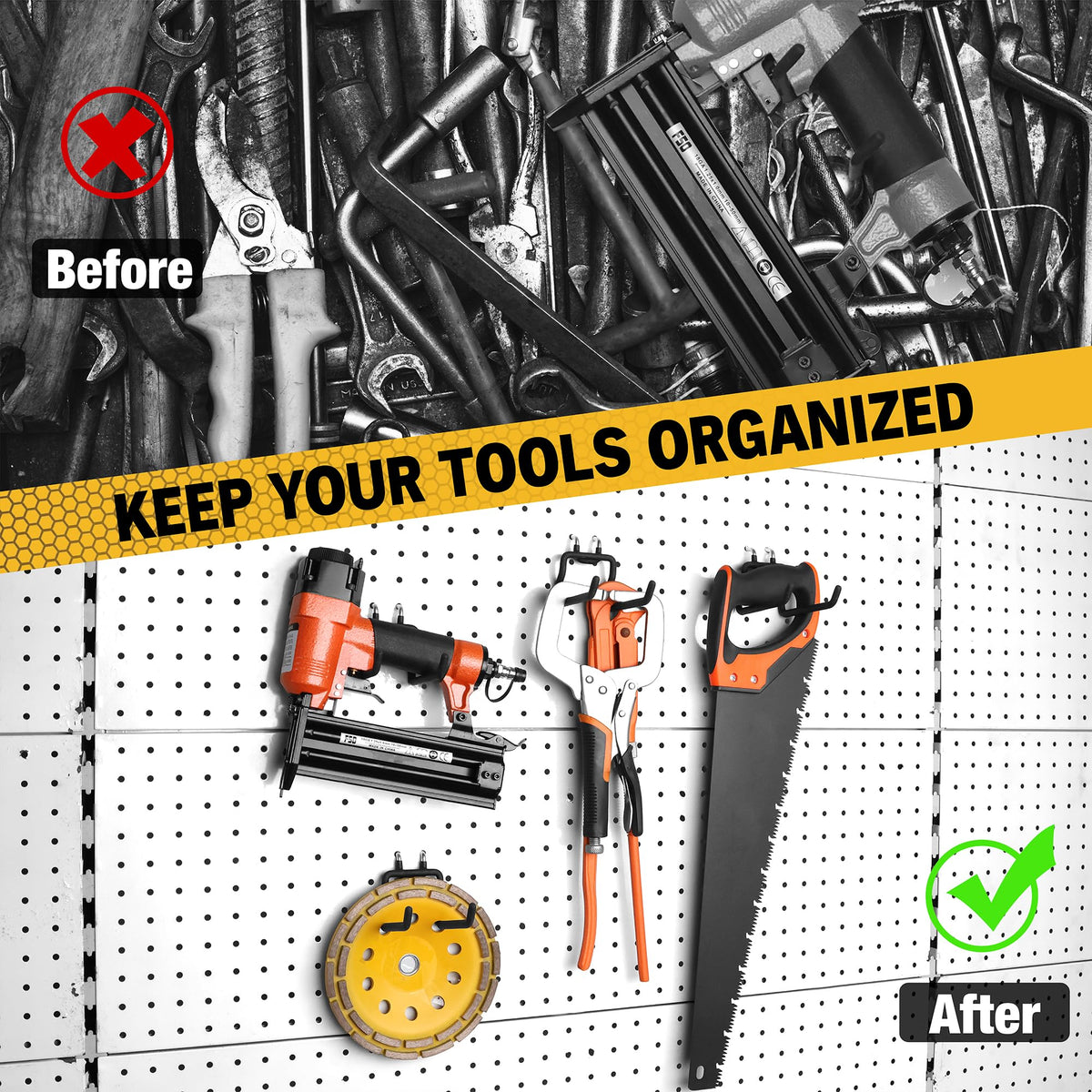 ELEAD 4-Piece Flat Pegboard Hooks, Peg Board Organizer Accessories for Hanging, Fit 1/4" Pegboard, Peg Board Tool Hangers for Garage Kitchen Workbench