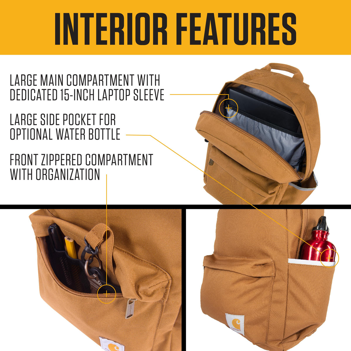 Carhartt 21L Classic Laptop Backpack, Water-Resistant Pack W/ 15" Laptop Sleeve and Organizational Compartments, Seabrook