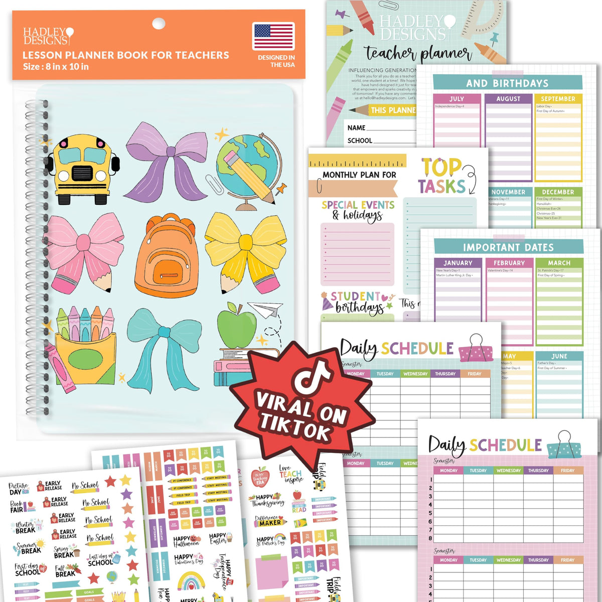 Hadley Designs Teacher Planner 2025-2026 – Lesson Planner Book for Teachers Must Haves, Undated Teacher Planners, Lesson Plan Notebook, Homeschooling Planners, Teachers Appreciation Gifts