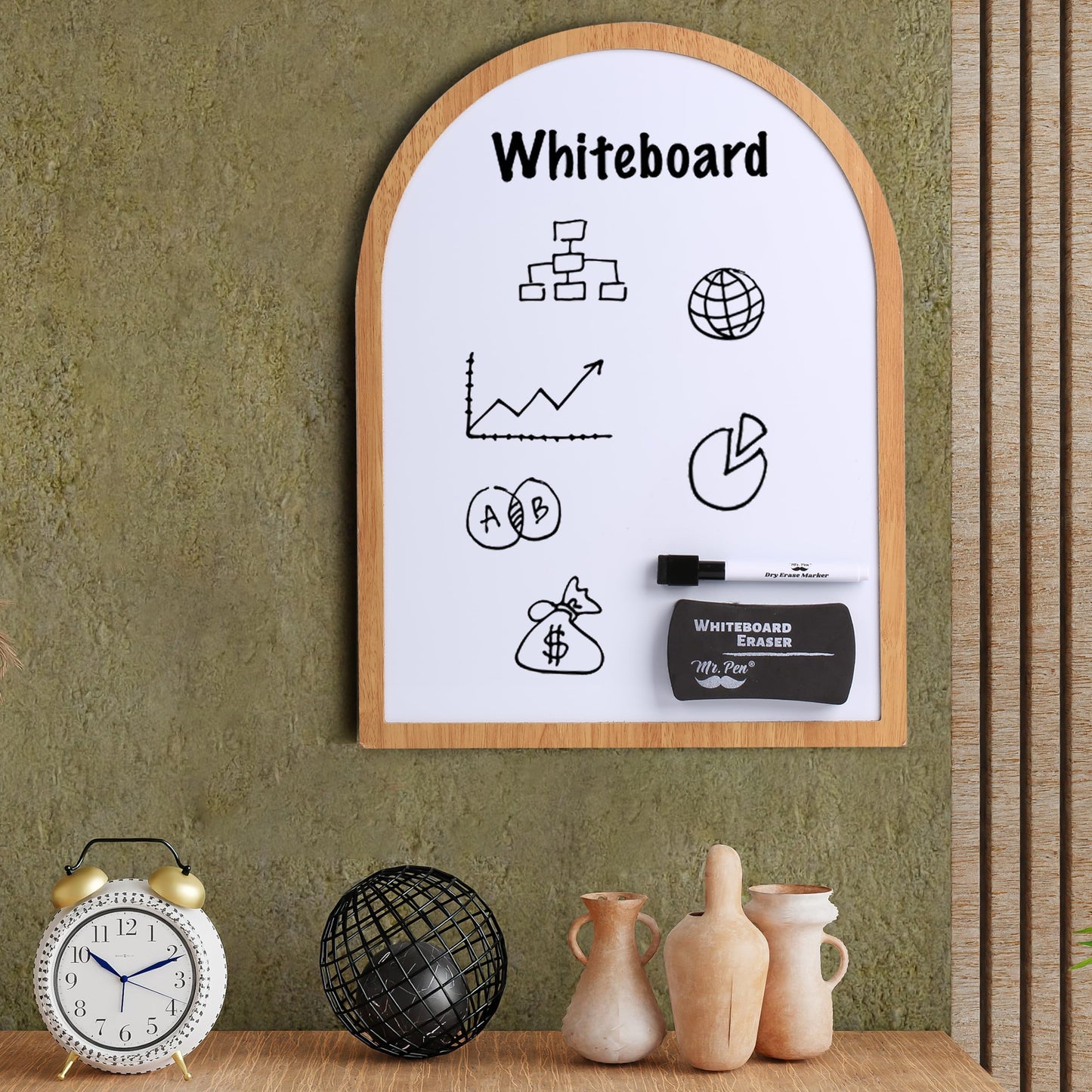 Mr. Pen Dry Erase Board, 16" x 12", Wooden Frame, Boho Design, Mini White Board for Kids & Students, Small Dry Erase Board