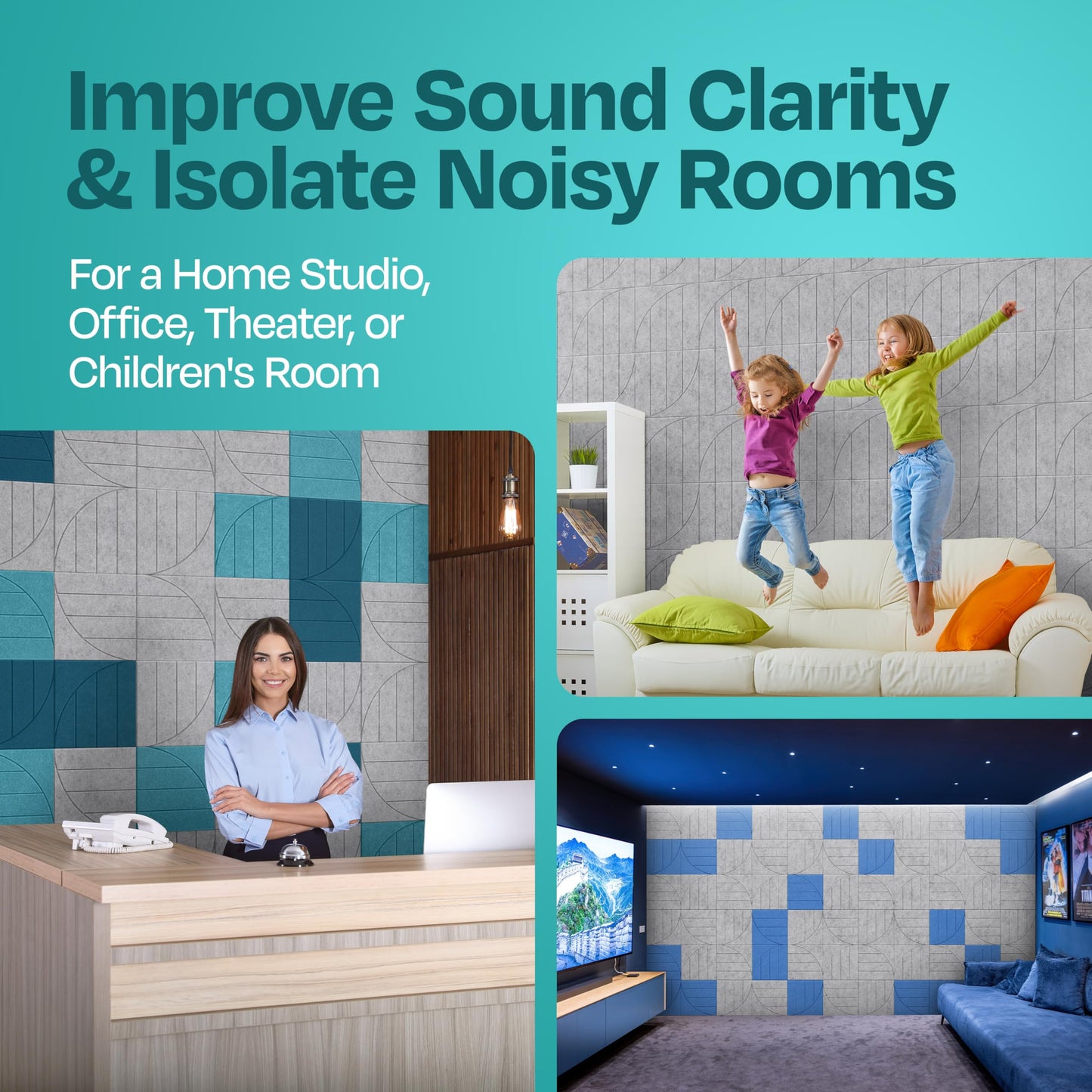 Ekkogo Acoustic Panels 12-Pack Soundproof Wall Panels 12"x12"x0.4" Decorative Sound Dampening for Your Home, Office, Studio, Bedroom & More with Unique ModuArc Carving [Smoky White]