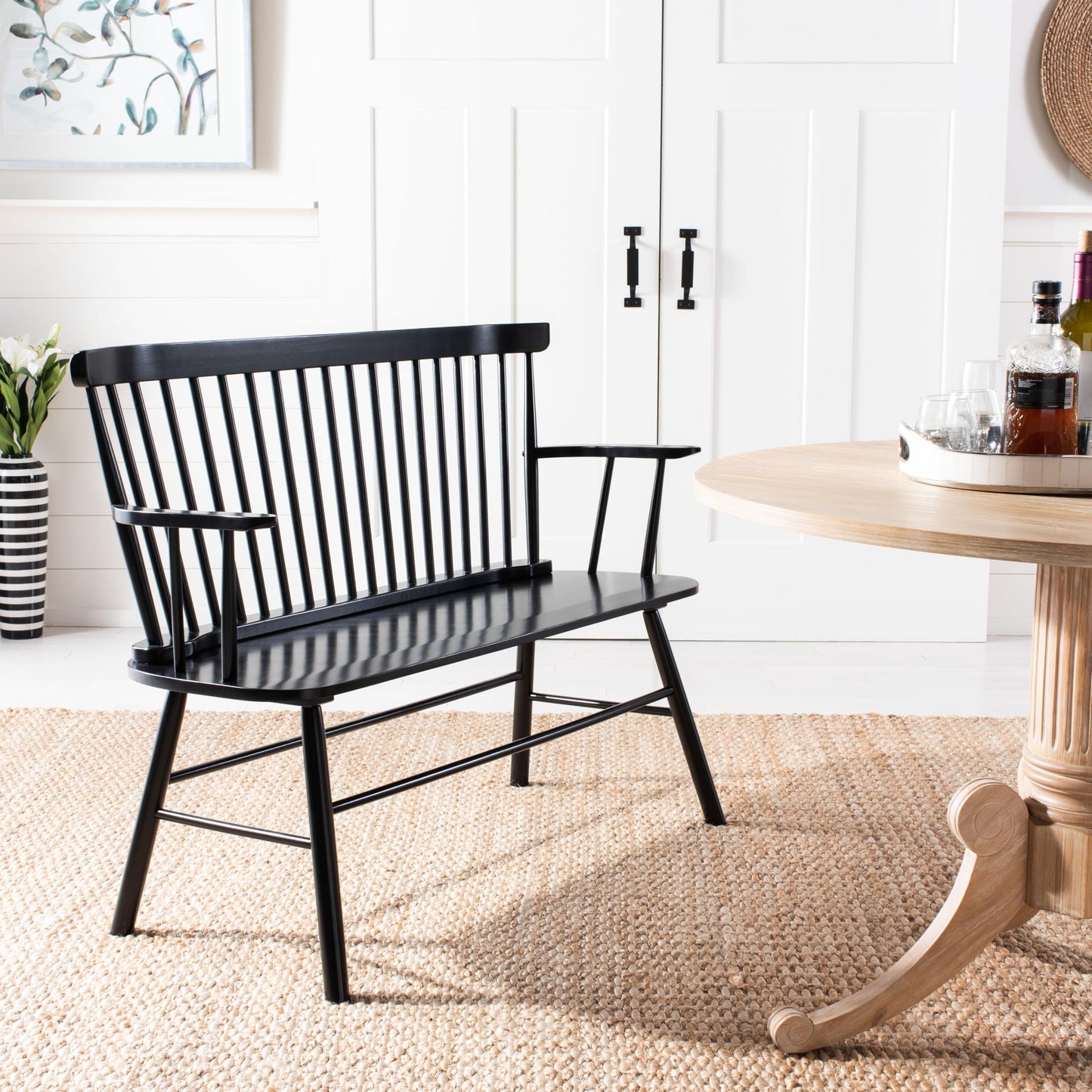 SAFAVIEH Furniture - Addison Loveseat - Black - Solid Wood - Coastal Slatted Design - Ideal for Living Room, Sunroom, Bedroom, 18" Seat Height (AMH8513A)