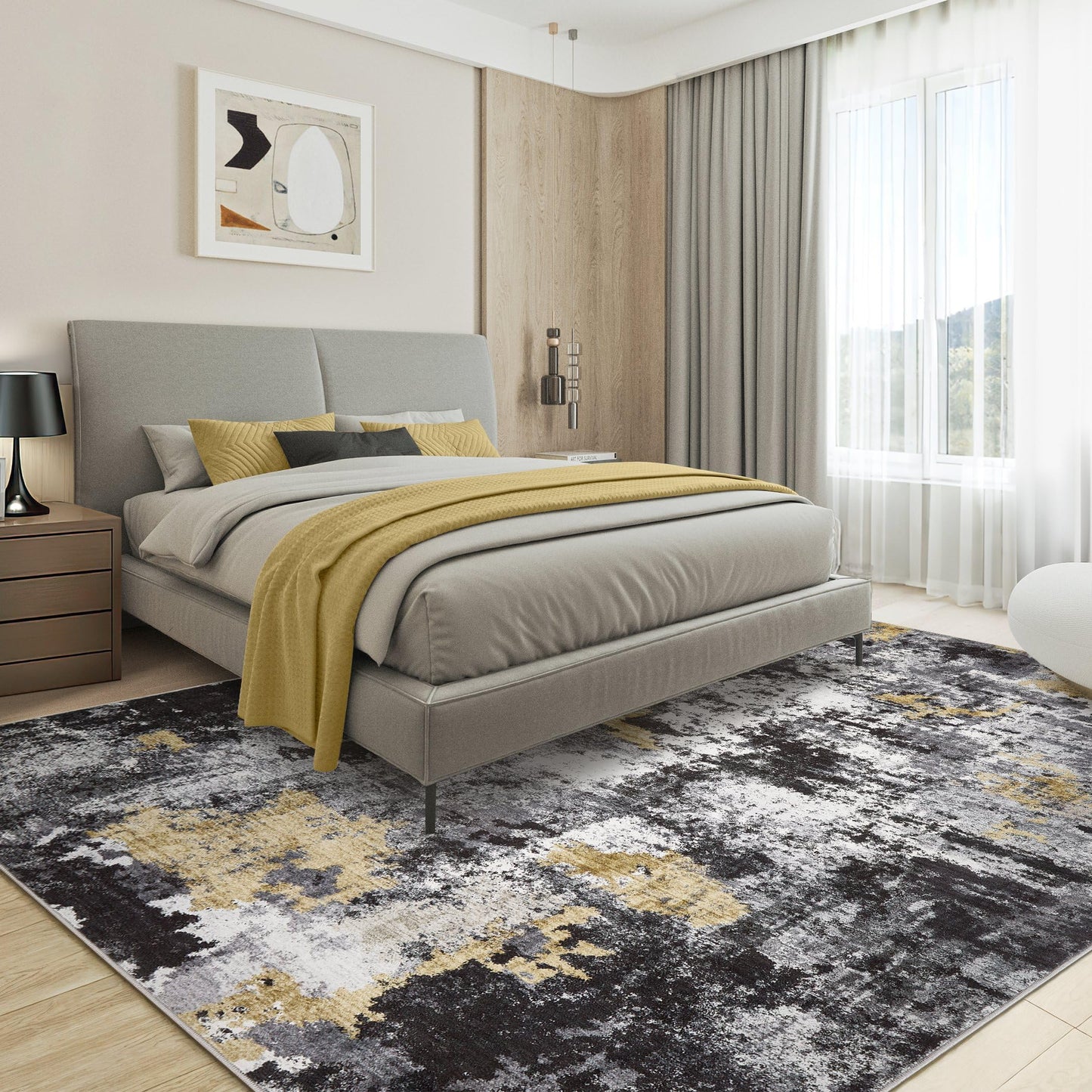 TARANCH Abstract 10x14 Area Rug: Machine Washable Non Slip Ultra Thin Low-Pile Carpet, Soft Stain Resistant for Living Dining Room Bedroom, Kid Pet Friendly, Robot Vacuum Compatible - Black Gold