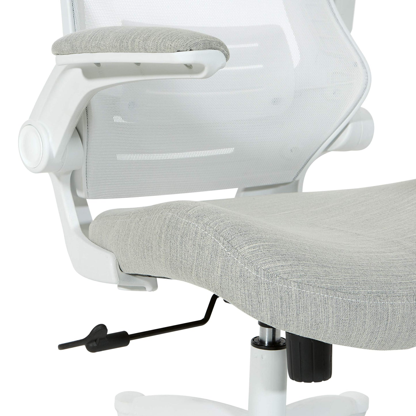 Office Star Ventilated White Screen Back Manager's Office Chair with Padded Color Flip Arms with White Nylon Base, Linen Stone Fabric