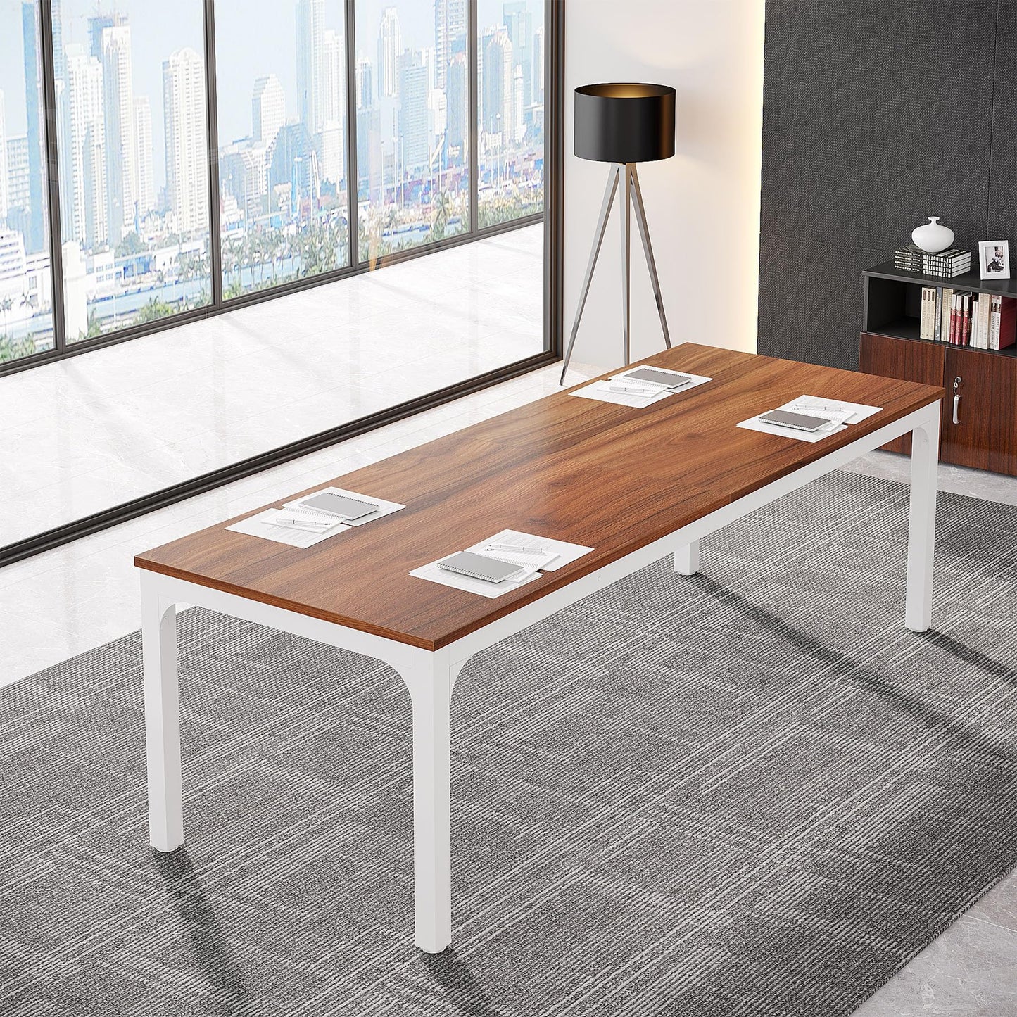 Tribesigns 6.5FT Conference Table, 78.7-Inch Rectangle Meeting Seminar Table, Large Business Tables for 6-8 People (Only Table) (Walnut+White)