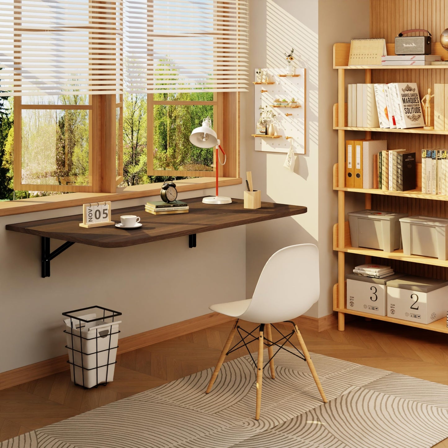 IAE Wall Mounted Floating Foldable Desk, 36" x 22" Folding Computer Workstation Table with Engineered Wood and Metal Shelf Brackets,Fold&Floating Design for Home Office, Apartment,Laundry Room,Walnut