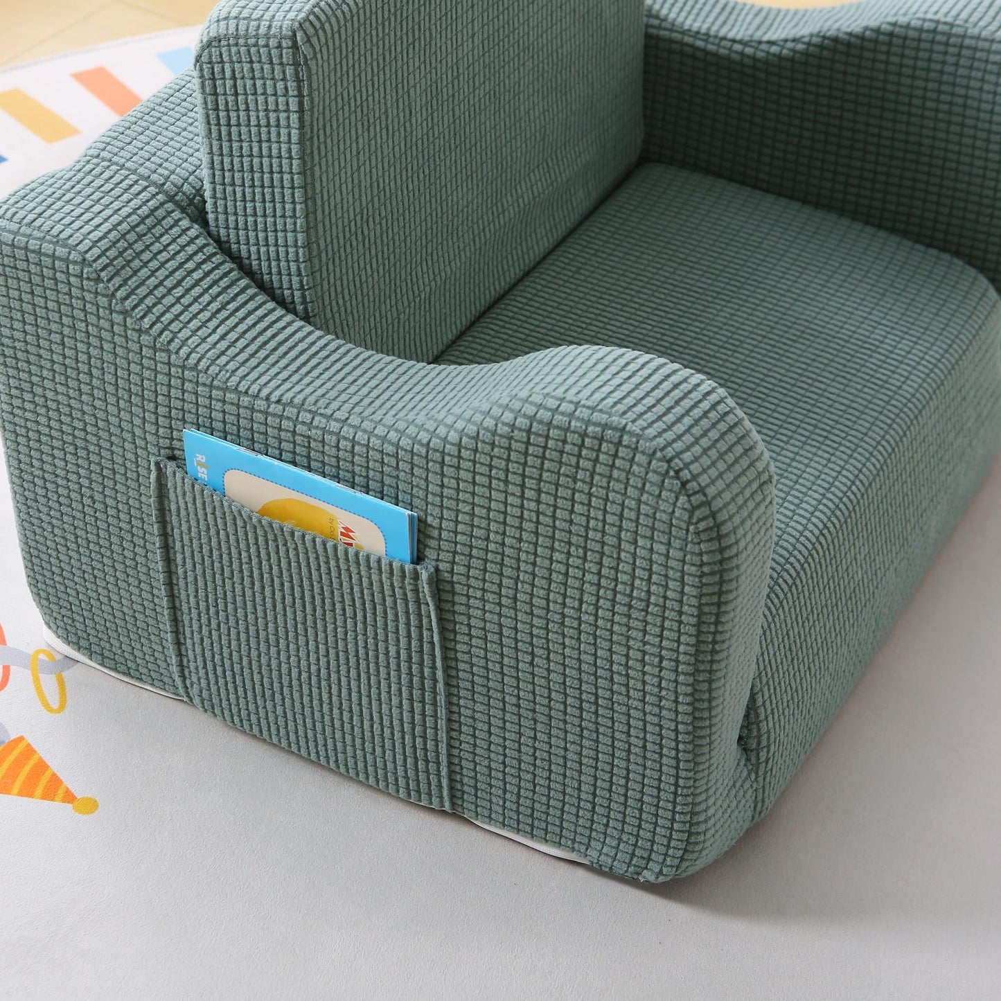 Toddler Couch 2-in-1 Flip Open Waffle Weave Kids Sofa, Forest Green