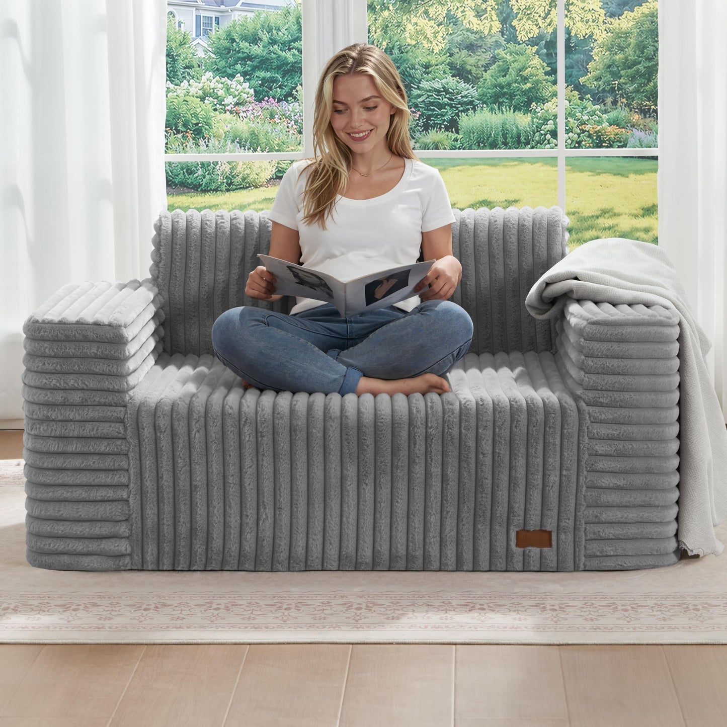 ZurNesfure Sofa Couch Cloud Loveseat, Memory Foam Couch with Pillow No Assembly Need, Modern Couch with deep seat and Washable Cover Boneless Sofas for Living Room Bedroom Apartment (Grey,Loveseat)