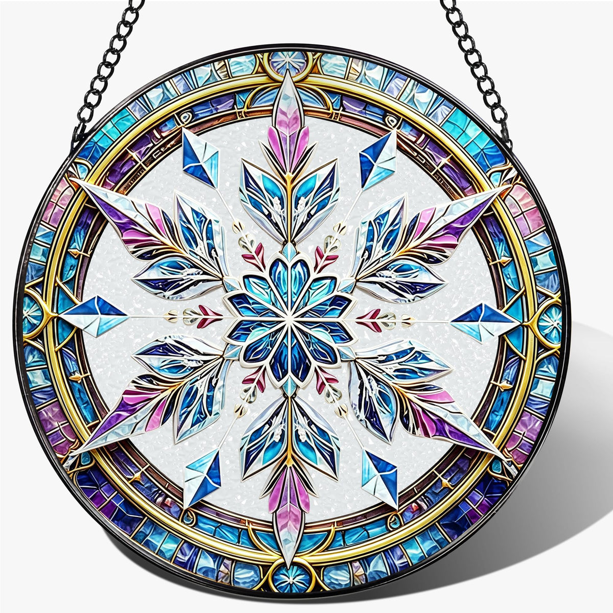 Stained Glass Window Hanging, 7.8 Inch Snowflake Stained Glass Suncatcher, Sun Catchers Indoor Window Ornament, Suncatcher for Windows Hanging, Christmas Window Decor, Winter Christmas Keepsake Gifts