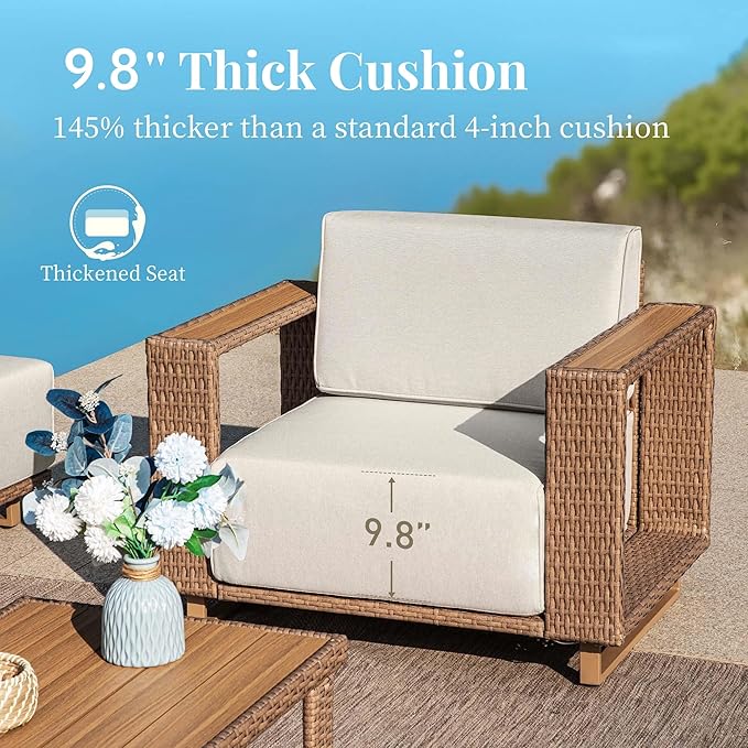 SUNSHINE VALLEY 4 Pieces Patio Furniture Set, Outdoor Rattan Wicker