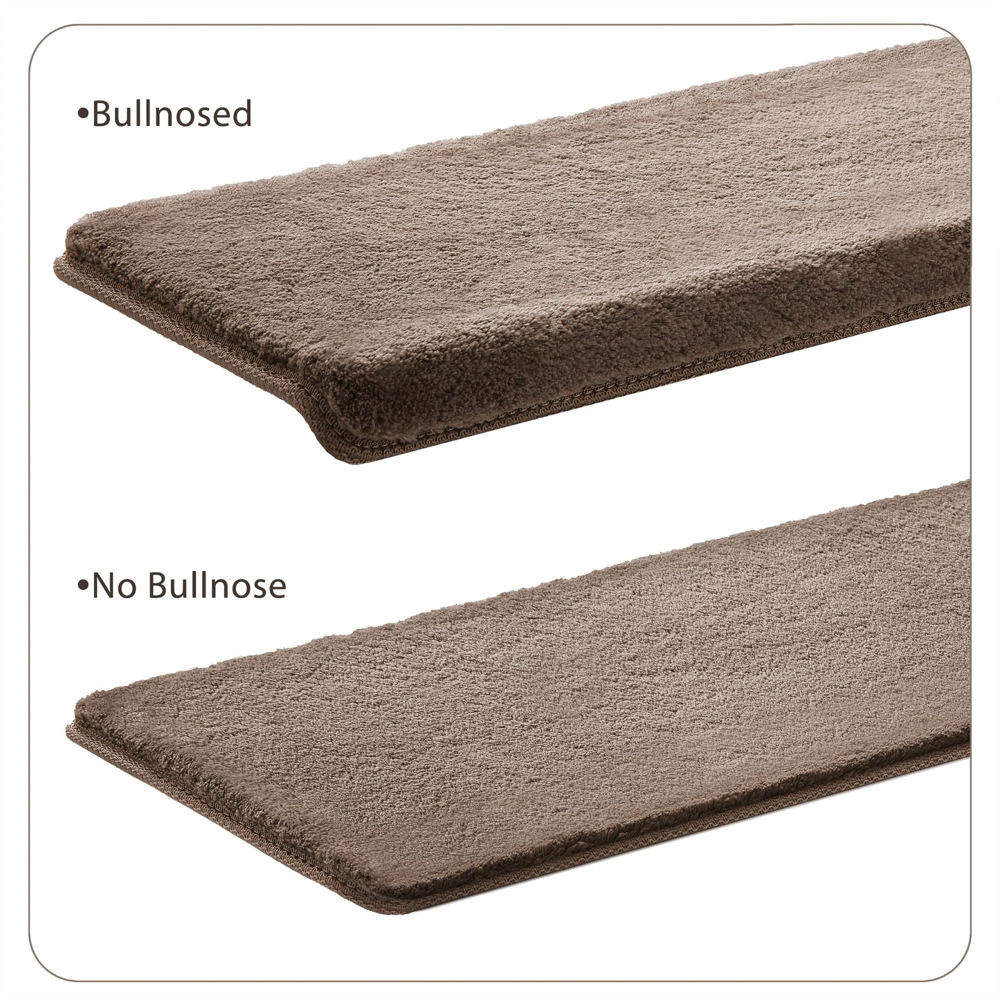PURE ERA Carpet Stair Treads Ultra Plush 9.5" X 30"Soft Bullnose Indoor Stair Protectors Pet-Friendly Non-Slip Skid Resistant Tape Free Washable Reusable(2 Pieces,Brown)