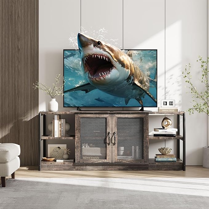 GarveeHome TV Stand for 65+ Inch TV, Rustic Entertainment Center TV Media