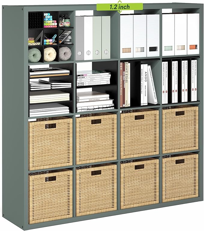 Furinno Cubicle Book Shelf, 16-Cube Bookshelf, Extra Thick Frame Reversible