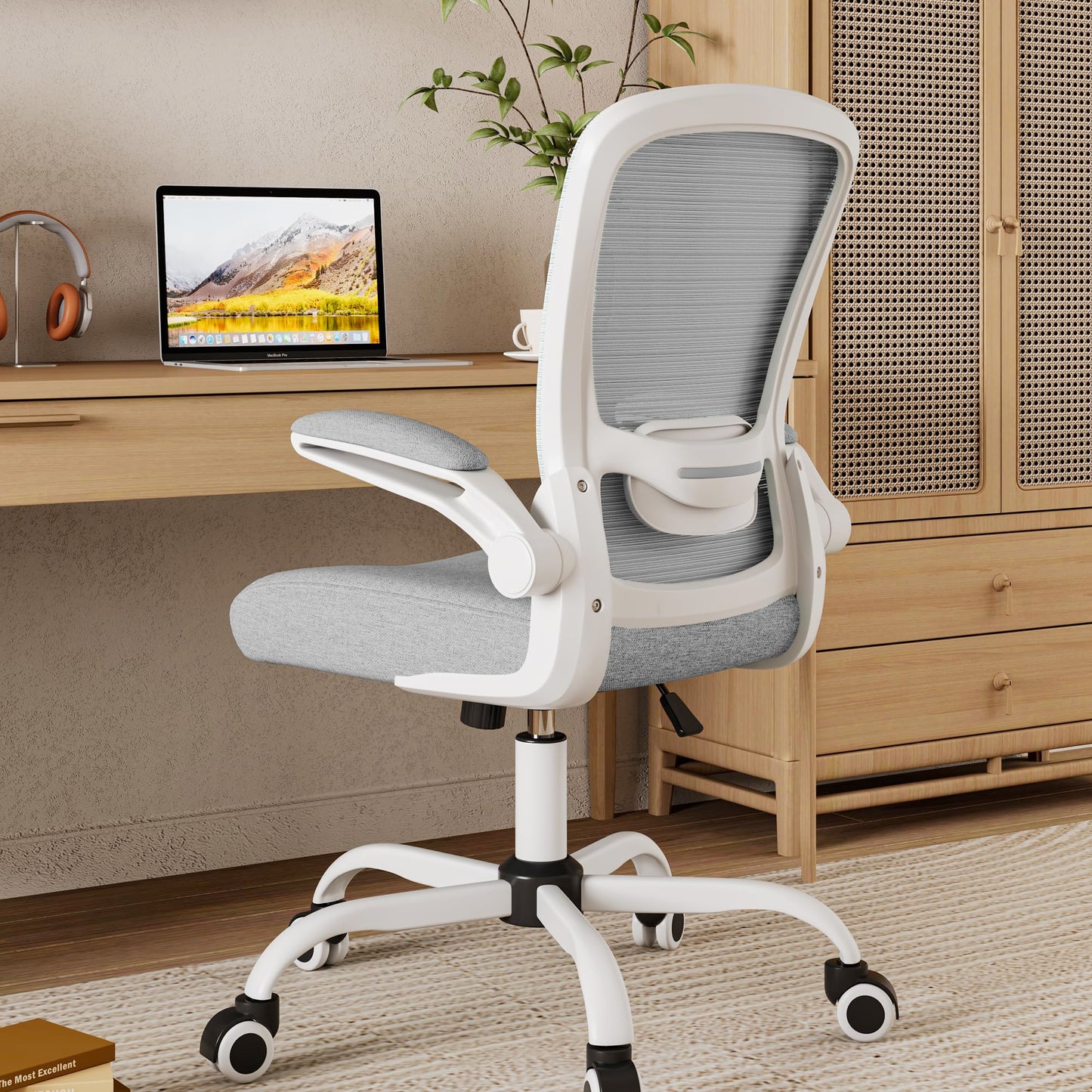 Mimoglad Ergonomic High Back Mesh Office Chair, Adjustable Lumbar Support, Thickened Seat Cushion (Modern, Moon Gray)