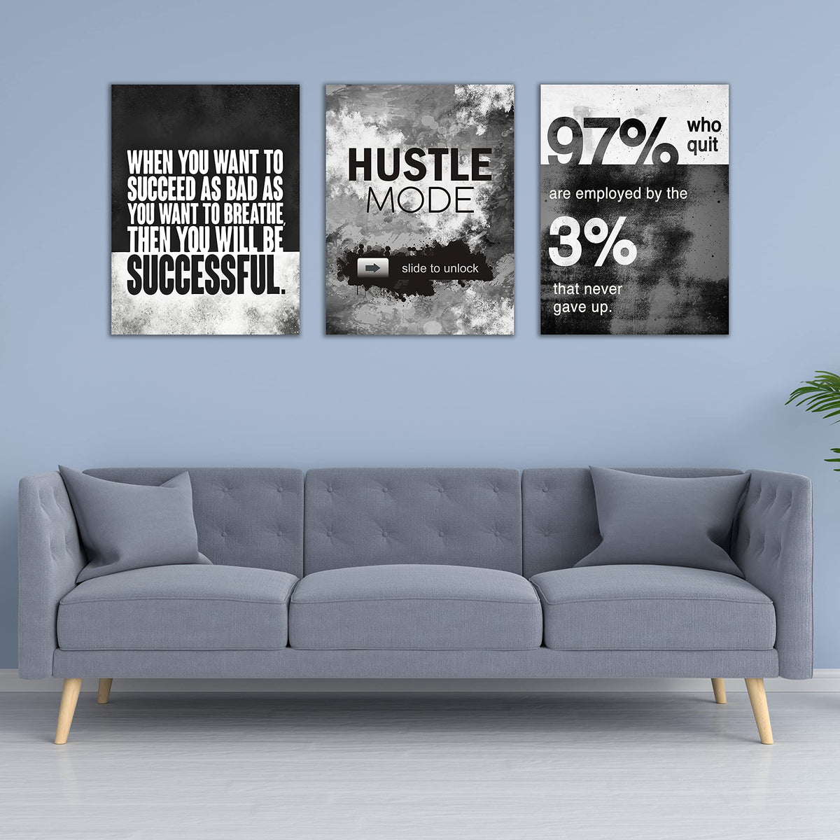 Motivational Painting Wall Art 3 Pieces Canvas Print Success Wall Art for Home Office Living Room Leader Canvas Quotes Inspirational Positive Poster Framed Motivation Artwork [36''Wx 16''H]