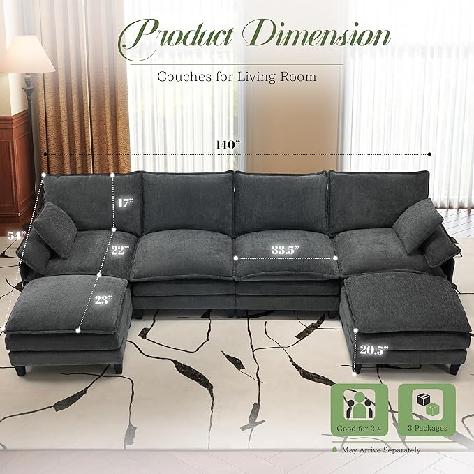 140" Cloud Couch, Modular Sectional Sofa