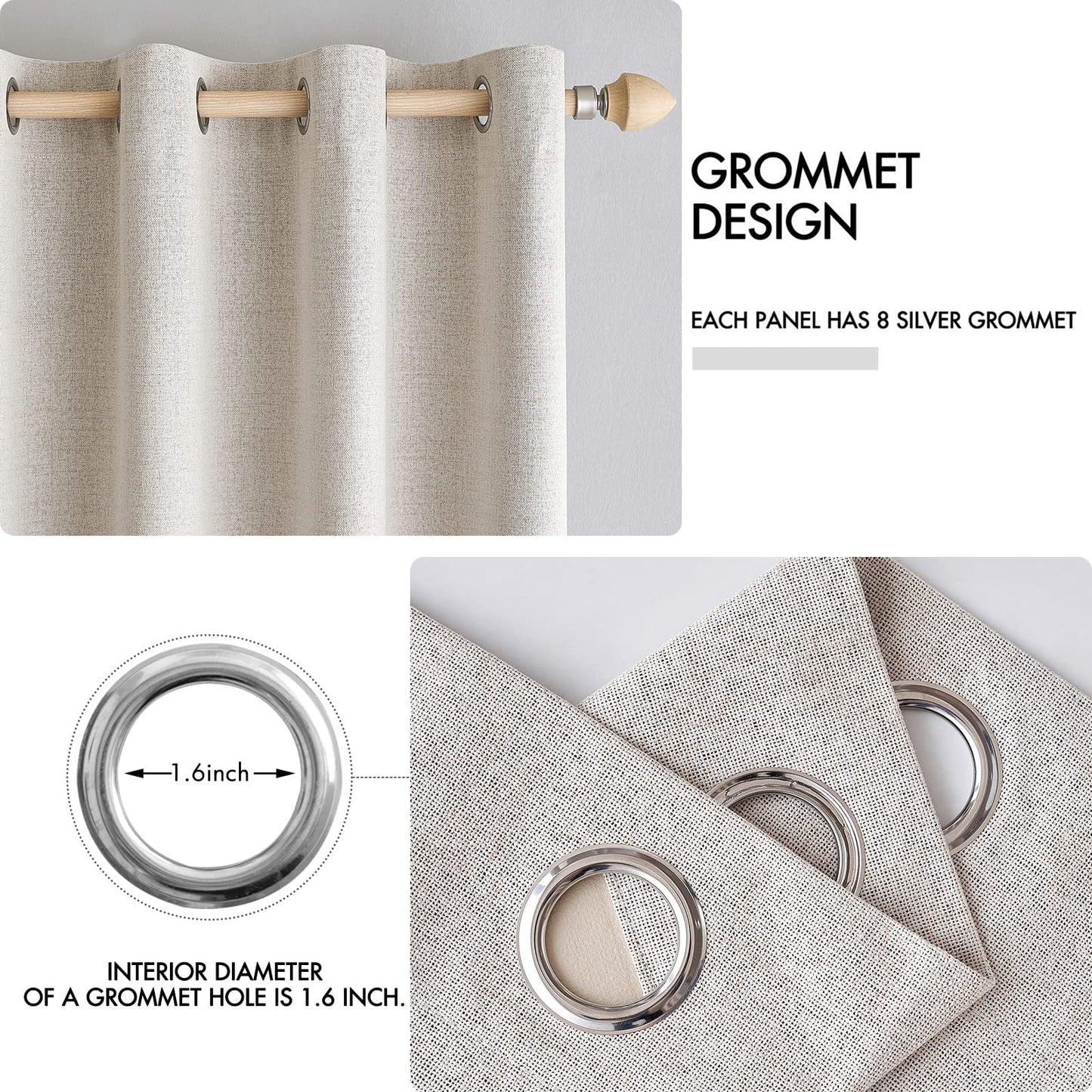 MIULEE 100% Blackout Linen Textured Curtains for Bedroom Solid Thermal Insulated Ivory Grommet Room Darkening Curtains & Drapes Luxury Decor for Living Room 52 x 96 Inch (2 Panels)