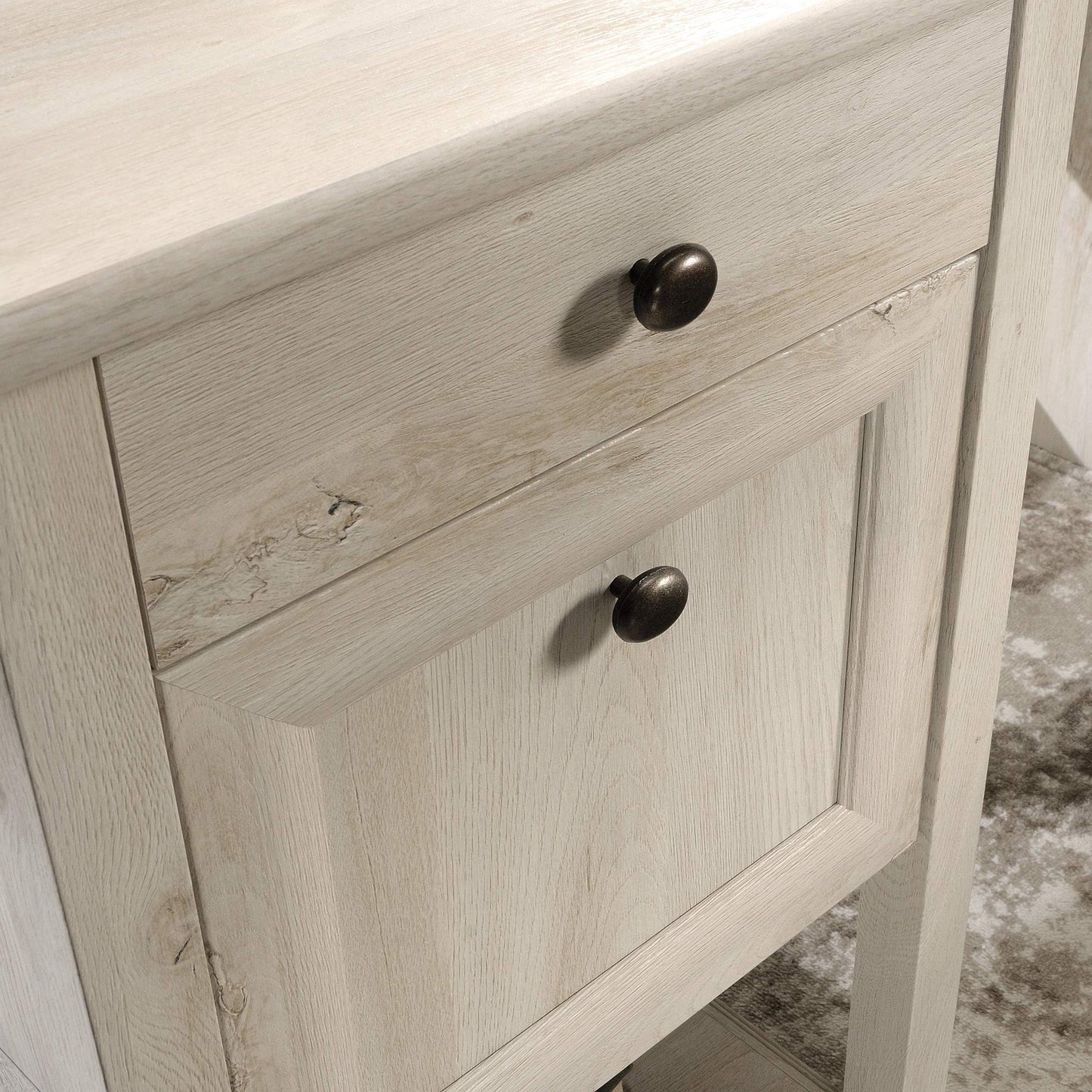 Sauder Edge Water L-Shaped Corner Desk with Storage Drawers and Open Shelf, in Chalked Chestnut
