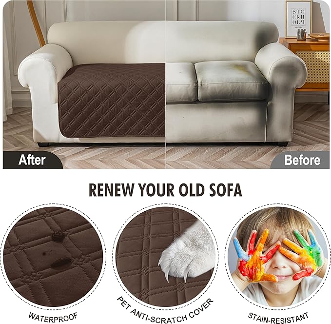 Genina Waterproof Couch Cover, Washable Anti-Slip 51 inch Loveseat Sofa Covers