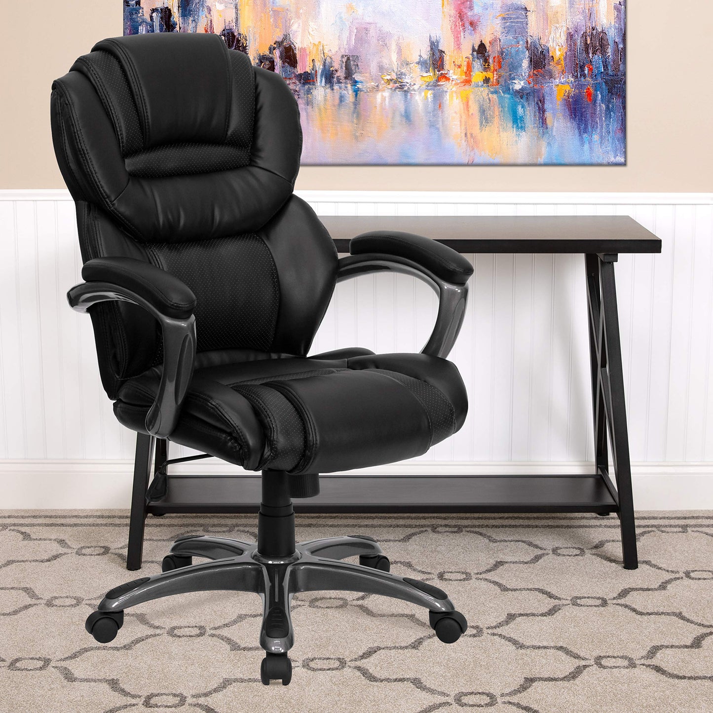 Flash Furniture Stella High Back Black LeatherSoft Executive Swivel Ergonomic Office Chair with Arms