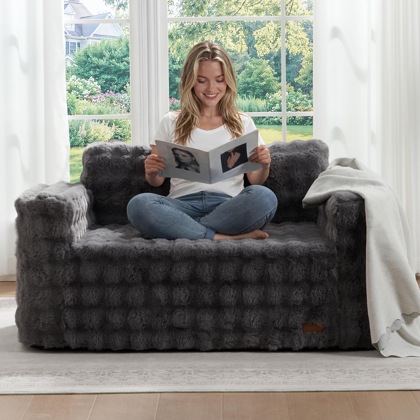 ZurNesfure Sofa Couch Loveseat, Memory Foam Couch with Pillow, Modern Cloud Couch with deep seat and Removable Washable Cover Boneless Sofas for Living Room Bedroom Apartment (Darkgrey,Loveseat)