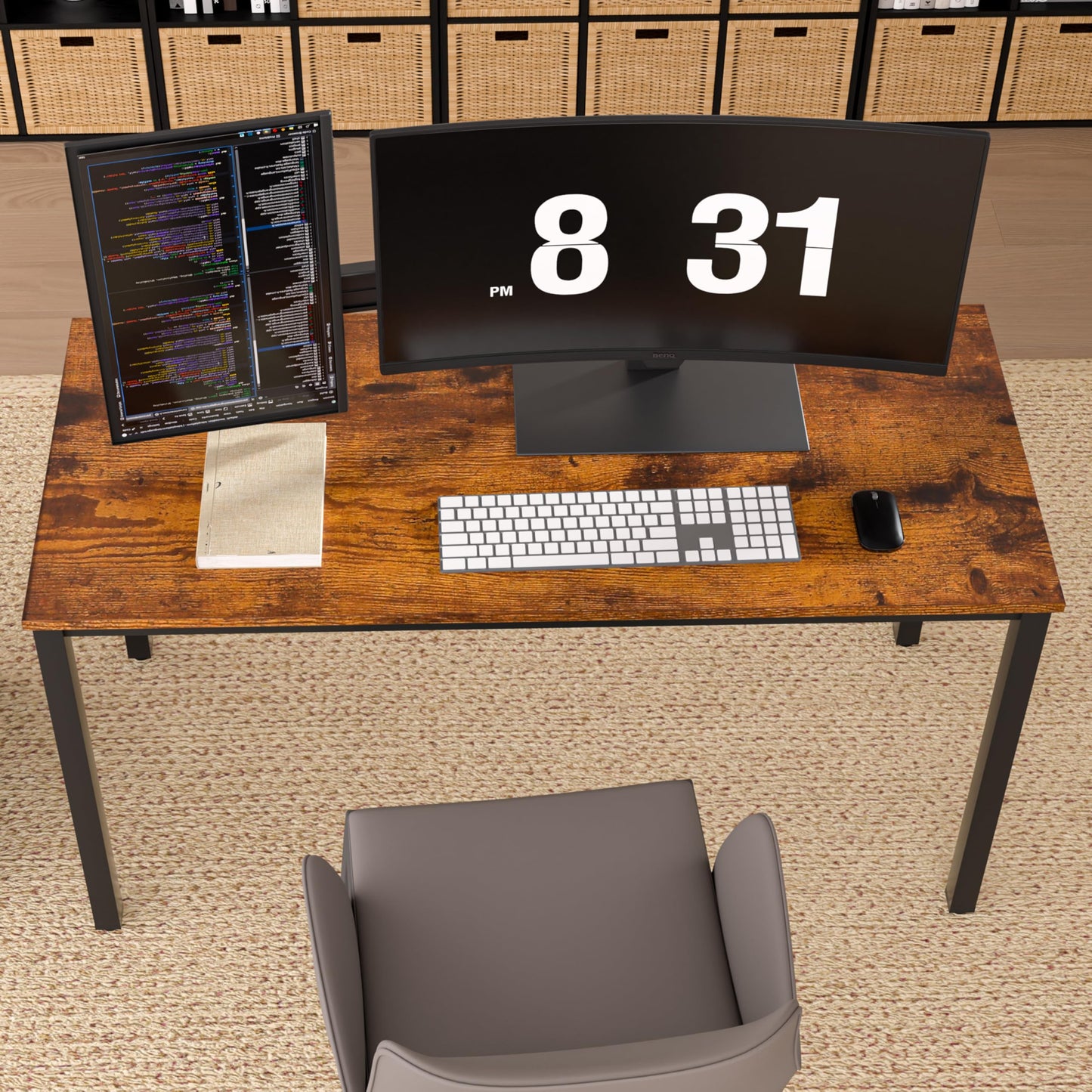 NewBeth Computer Desk for Small Space,Modern Simple Laptop Desk,Computer Table Study Writing Desk for Home Office,Dining Room,Living Room (Brown, 55.12 * 23.62in)