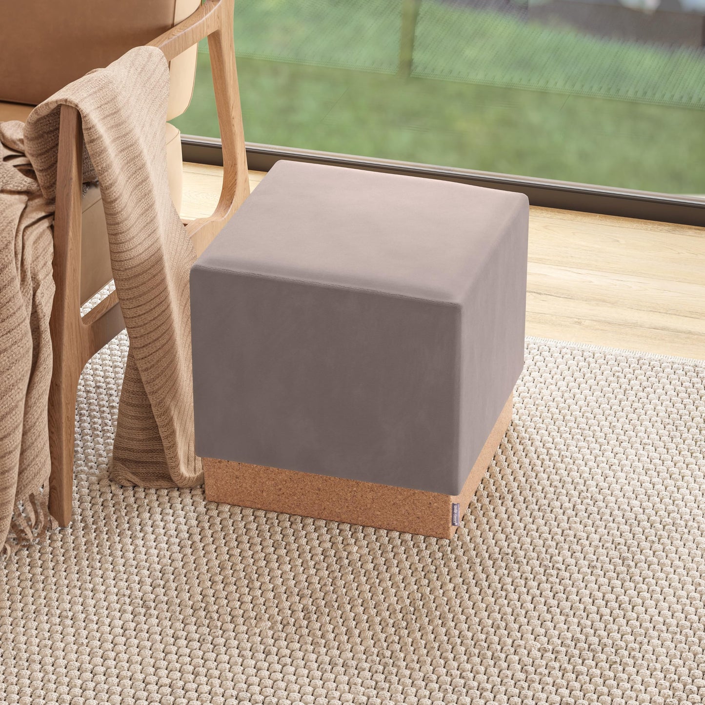 Seville Classics Cushioned Fabric Ottoman Hidden Storage Chest Footrest Chair, Padded Seat for Bedroom, Dorm, Loft, Living Room, Entryway, Hallway, Cork/Taupe, 15" Cube
