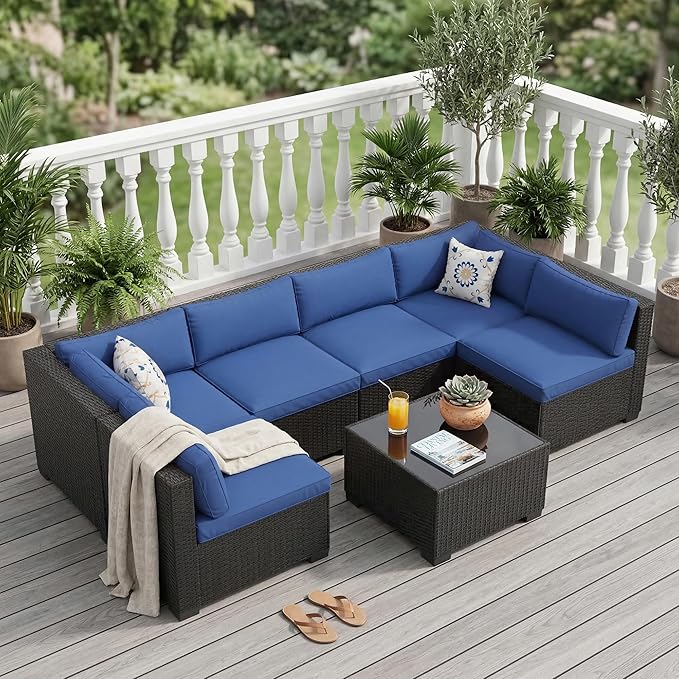 GarveeHome 7-Piece Modular Outdoor Patio Set, Sectional Rattan Wicker Sofa