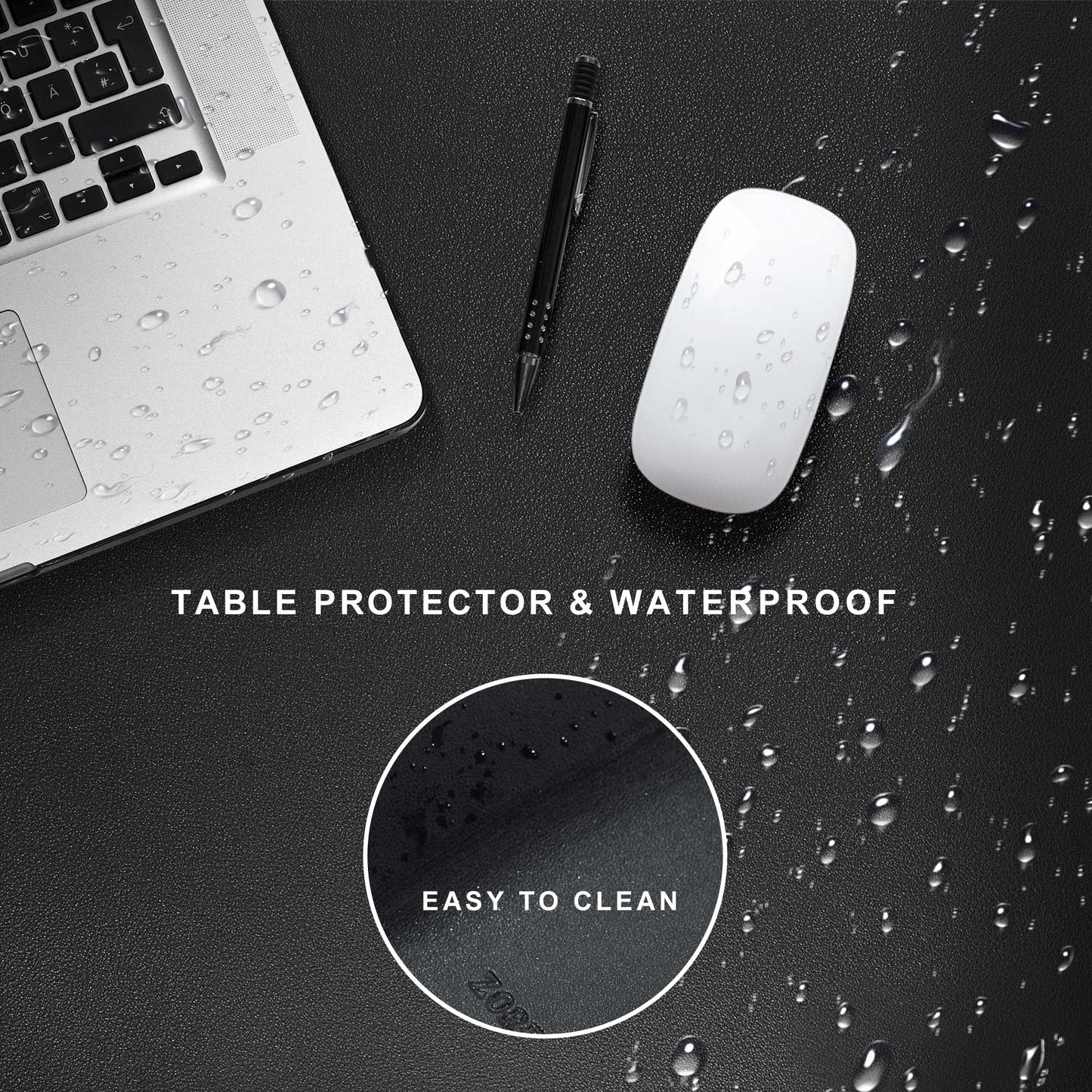 ZORESYN 59.1"x27.6" PU Leather Desk Pad Protector, Large Mouse Pad, Executive Computer Office Desk Mat, Non-Slip Desk Blotter, Waterproof Desk Writing Pad for Office and Home (Black)
