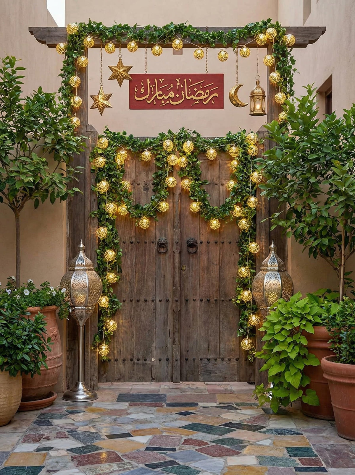 8.5Ft LED Moroccan Style String Lights Plug in, Outdoor Ramadan Decorations String Lights with 10 Silver Metal Ball Lights, Hanging Warm White Globe Fairy Lights for Ramadan Day Wedding Party Home