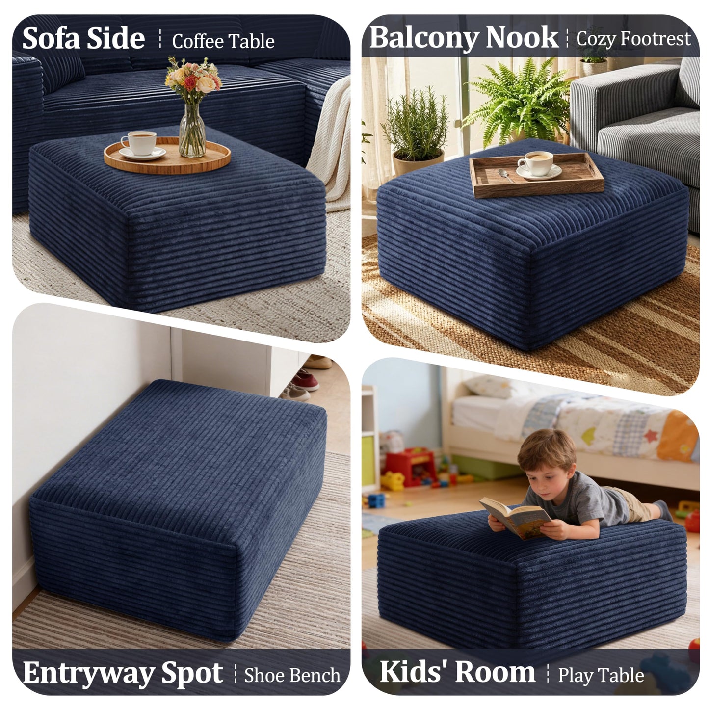 Corduroy Ottoman, Modern Boneless Cloud Foot Rest Foam Support, Oversized Modular Sectional Sofa Stool for Living Room, Bedroom & Small Spaces, No Assembly Required