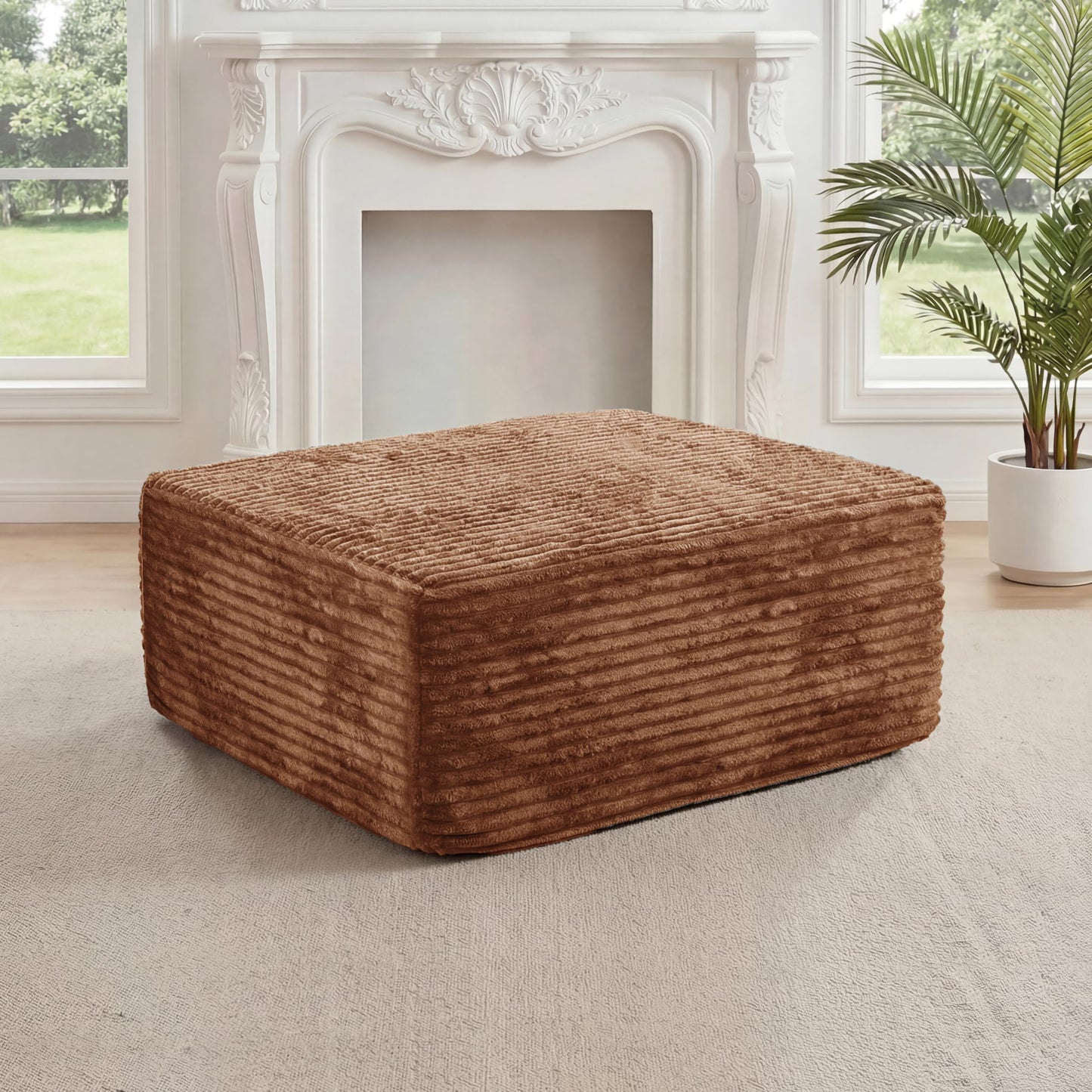 27.56'' Plush Fluffy Corduroy Poofy Ottoman in a Box for Boneless Sofa Couch, Modern Compressed Foot Rest, Small Comfy Rectangle Boneless Pouf Footstool Ottoman for Living Room, Bedroom, Orange