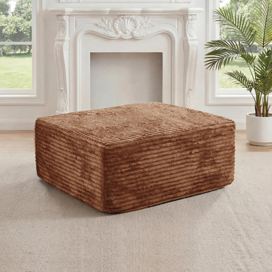 27.56'' Plush Fluffy Corduroy Poofy Ottoman in a Box for Boneless Sofa Couch, Modern Compressed Foot Rest, Small Comfy Rectangle Boneless Pouf Footstool Ottoman for Living Room, Bedroom, Orange