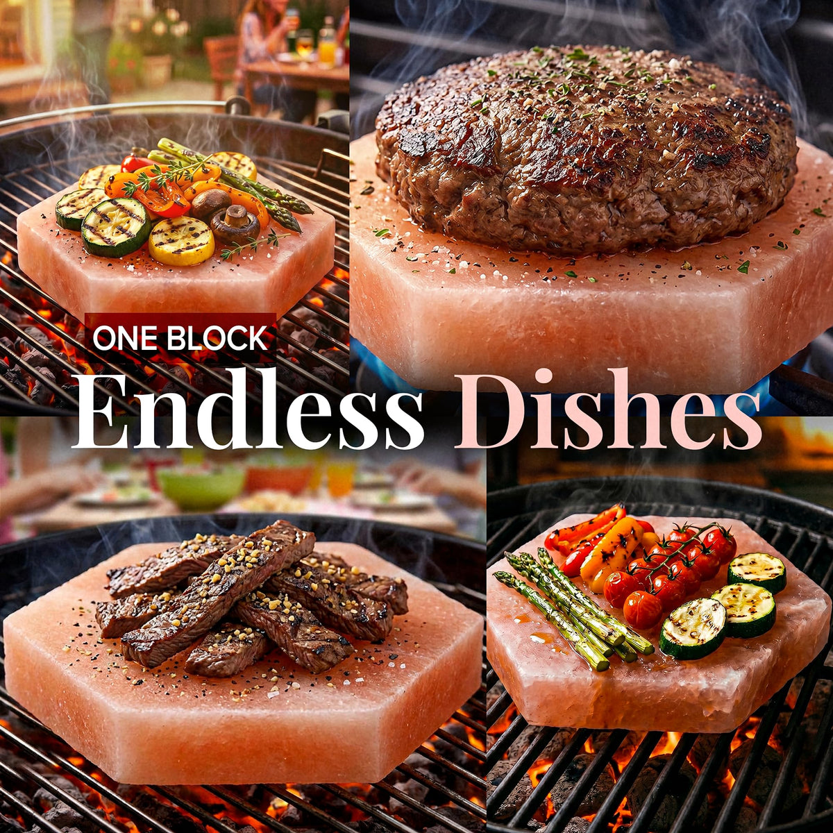 UMAID Sizzle Block™ Himalayan Salt Block 4 Pack (6" Hexagon) – Food Grade Salt Slabs for Burgers, Steak, Seafood & Vegetables – Heat for Grilling & Cooking or Chill for Sushi, Charcuterie & Food Presentation – Unique Gifts for Men & Dad Gifts for Fathers