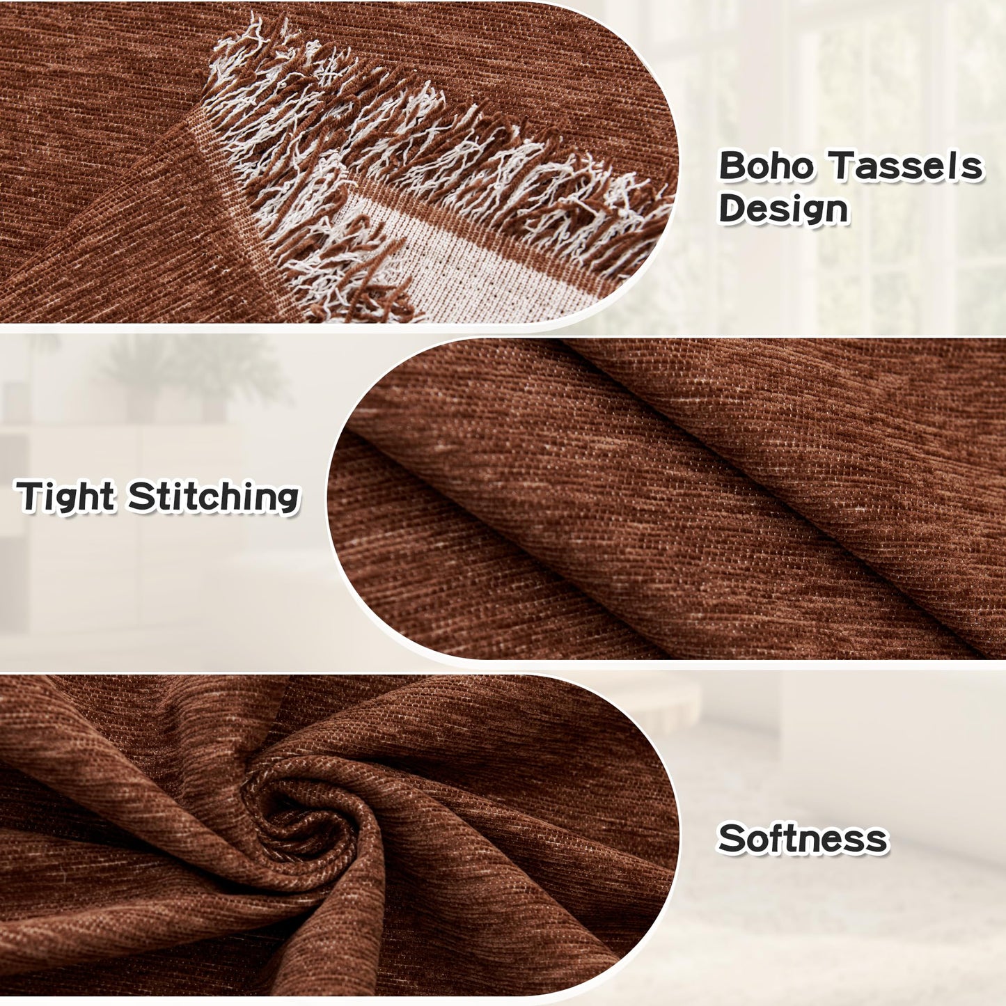 MYSKY HOME Couch Cover for Sectional Sofa, 2 Pieces Chenille Couch Covers for L Shape Sofa Cover, Furniture Protector for Pet, Kid, Sofa Slipcover for 3-4 Cushion Couch (71"x118"+91"x134", Chocolate)