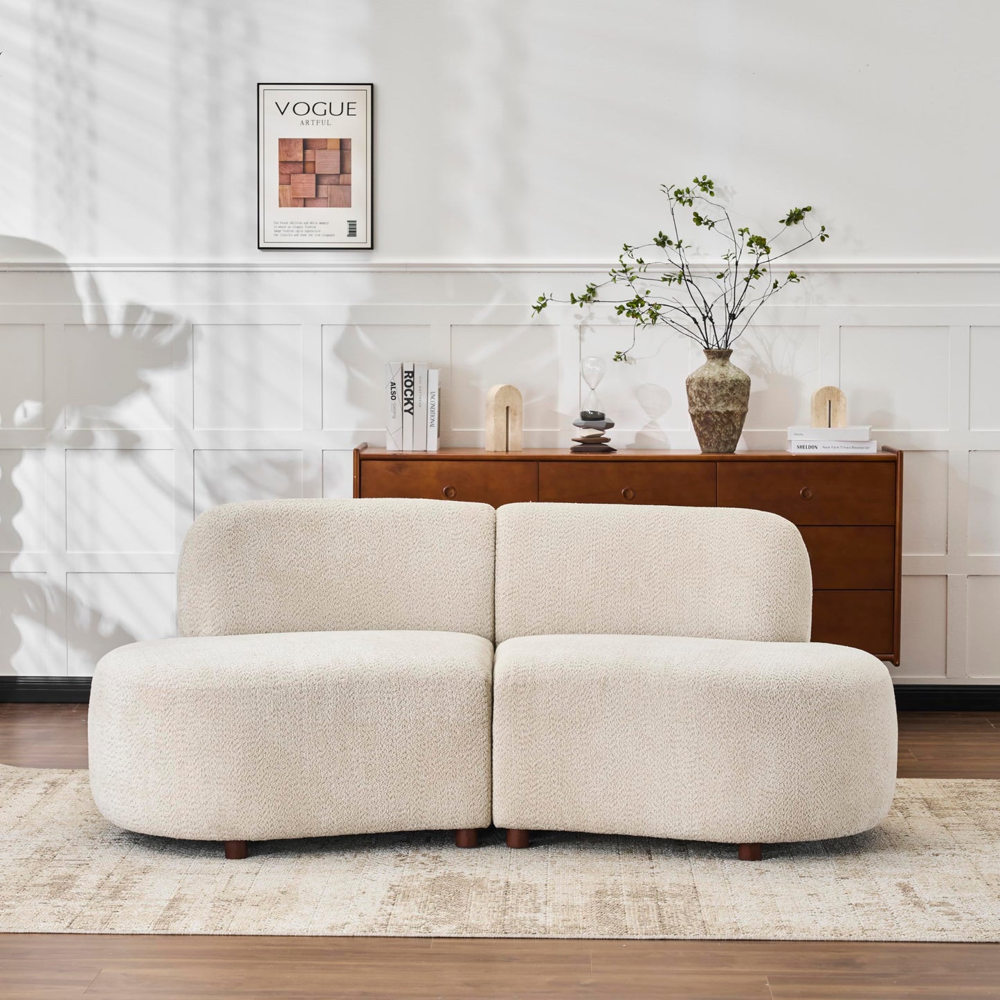 Christopher Knight Home Karia 73" Boucle Upholstered Sectional Sofa, Armless 2-Seater Home Sofa Living Room, Sturdy Wooden Frame Loveseat with Curved Design, Cloud Couch with Deep Seat, Beige