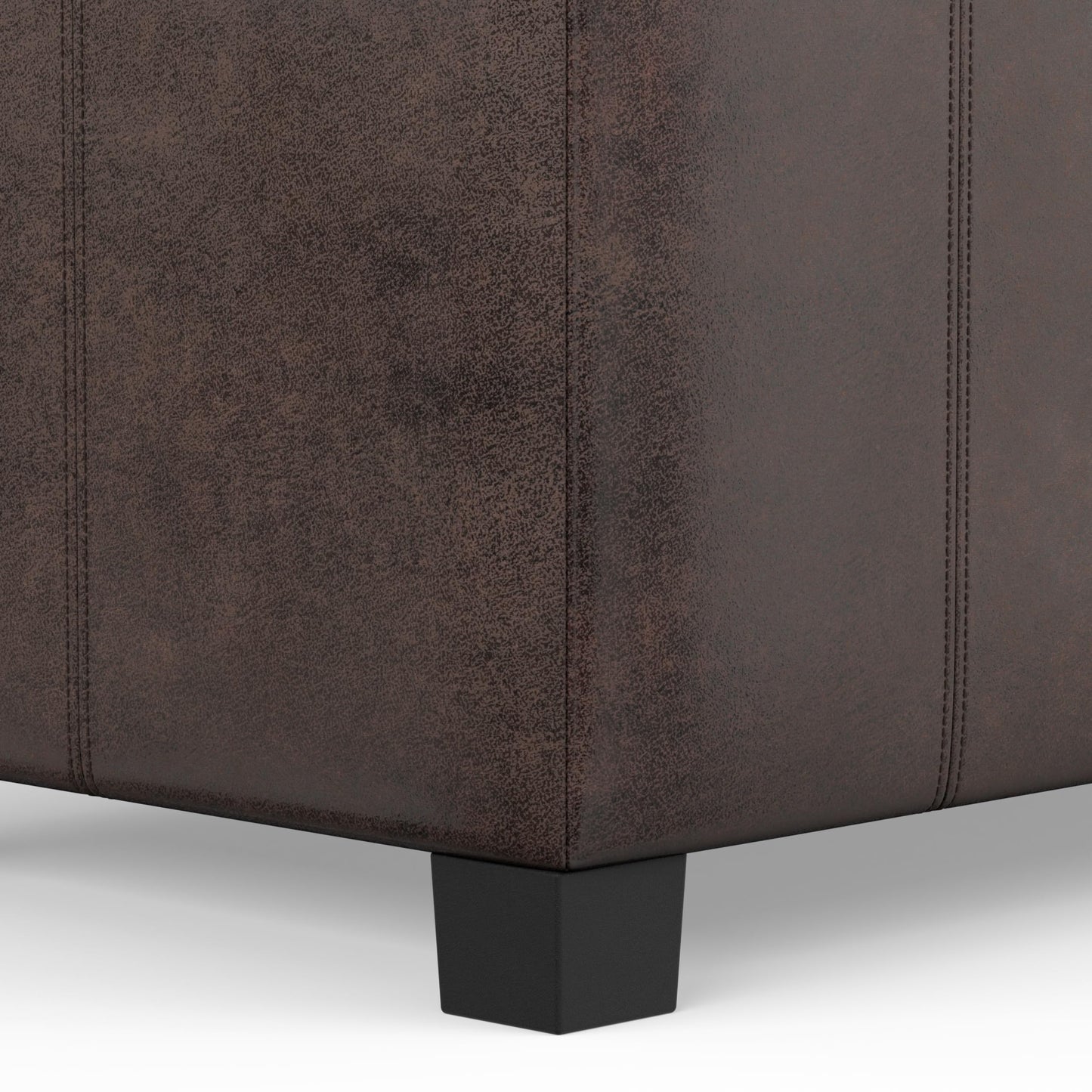 SIMPLIHOME Dover Storage Ottoman Bench - 36 inch Wide Upholstered Vegan Leather Rectangular Lift-Top Ottoman in Distressed Brown, Contemporary Bench for Living Room with Safety Hinges