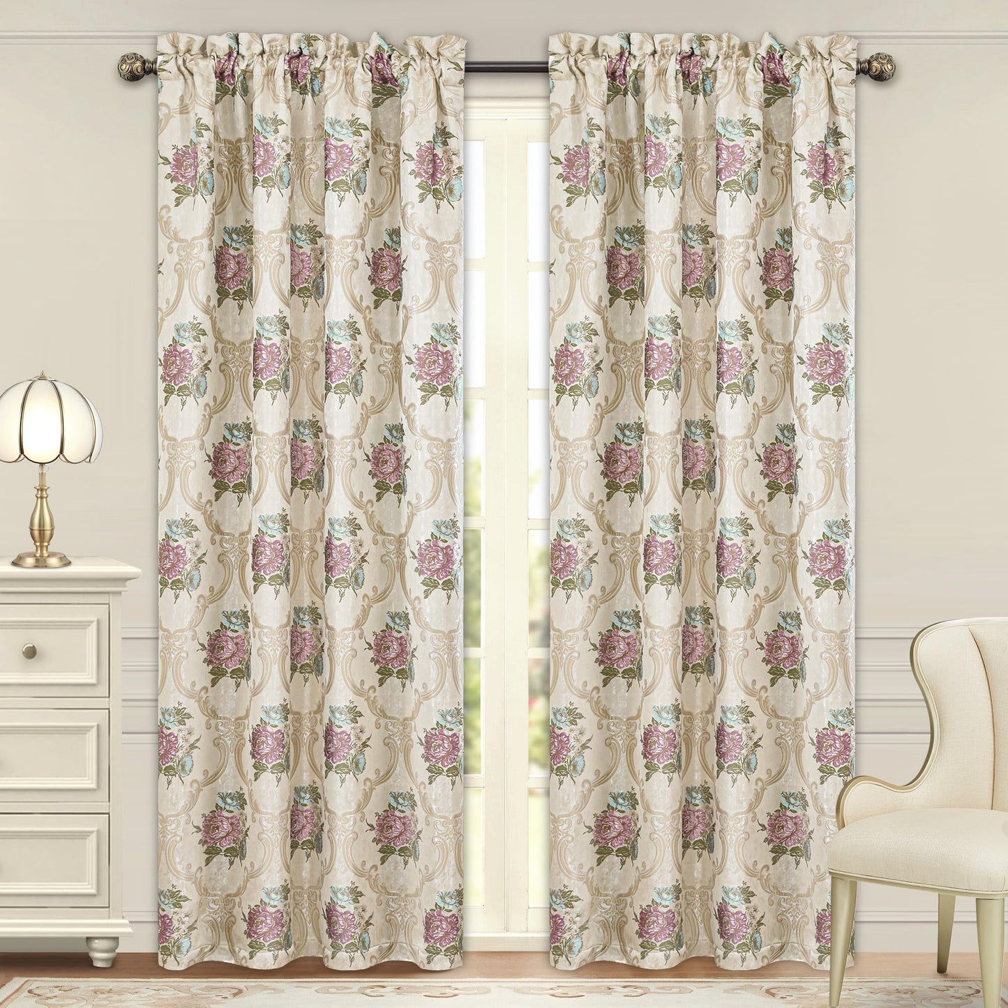 Loom and Mill Luxury Jacquard Curtains for Bedroom Living Room, European Style Curtains 2 Panels with Tiebacks, Elegant Window Curtain for Holiday Banquet Party Decor(52”Wx84”L, 2 Panels)