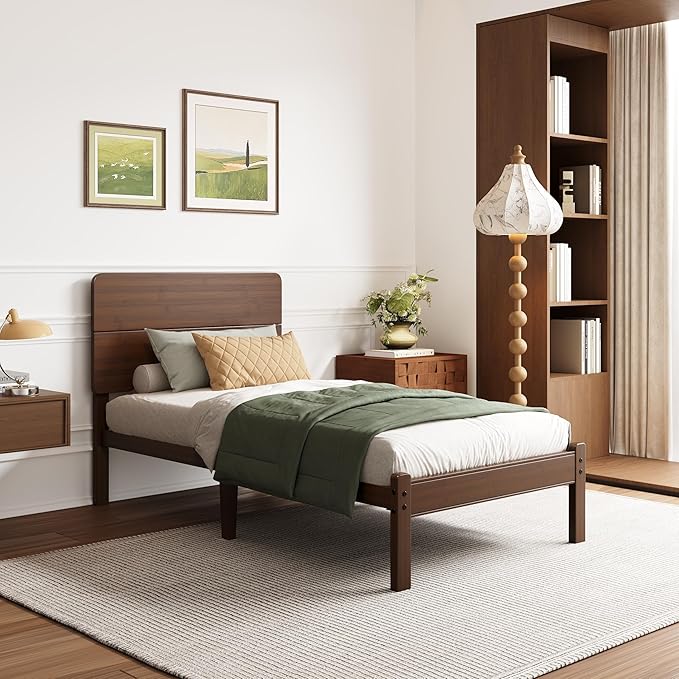 BOSRII 14in High Solid Bamboo Wood Platform Twin XL Bed Frame