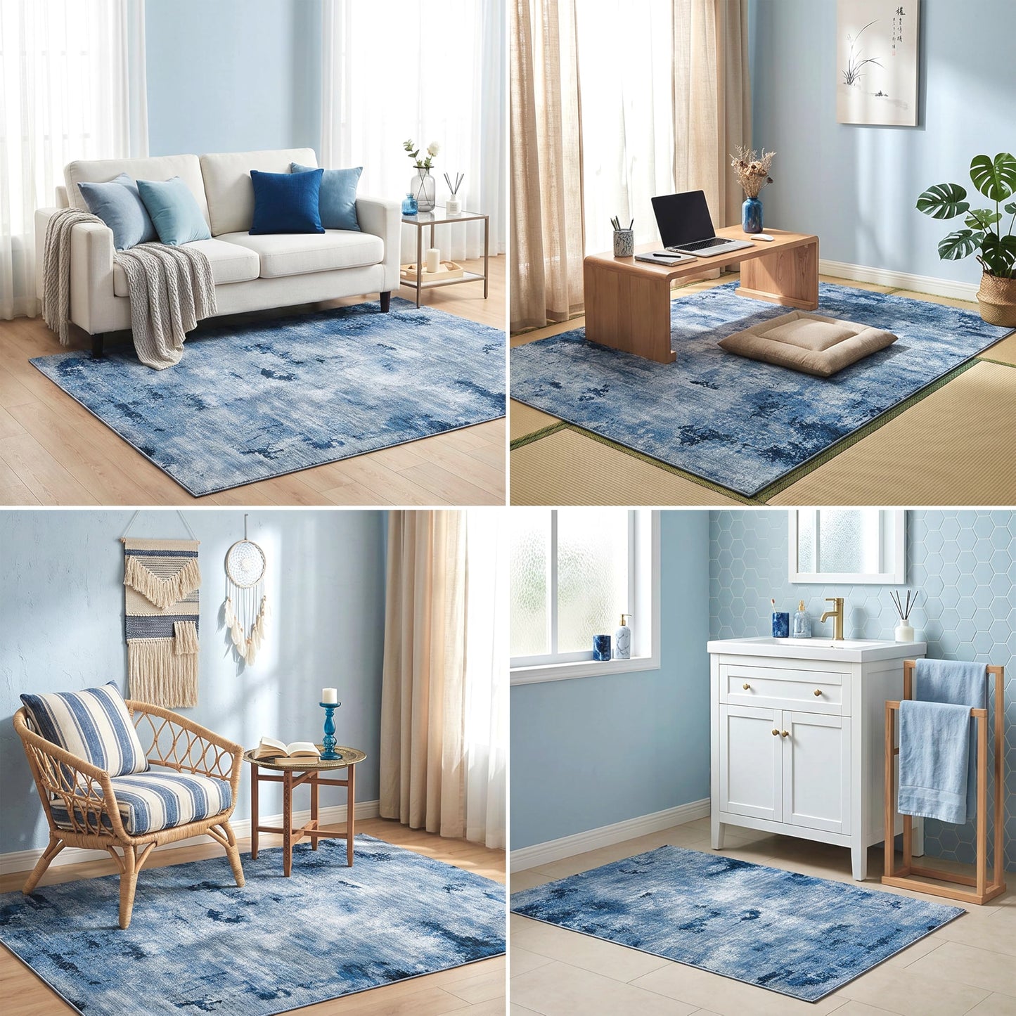 Cnythlis Washable Pet Friendly Area Rug, Water & Stain Resistant, 0.3" Low Pile, Foldable Abstract Rug, Non-Slip Cotton-Backed with Silicone Backing, for Bedroom Study Room, 5'x7', Navy Blue
