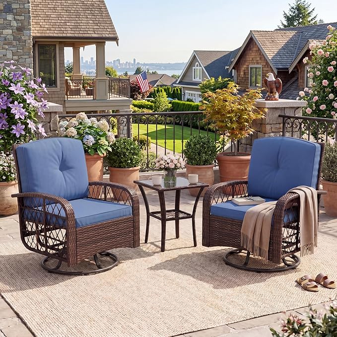3-Piece Patio Furniture Set, 2 Swivel Rocking Chairs