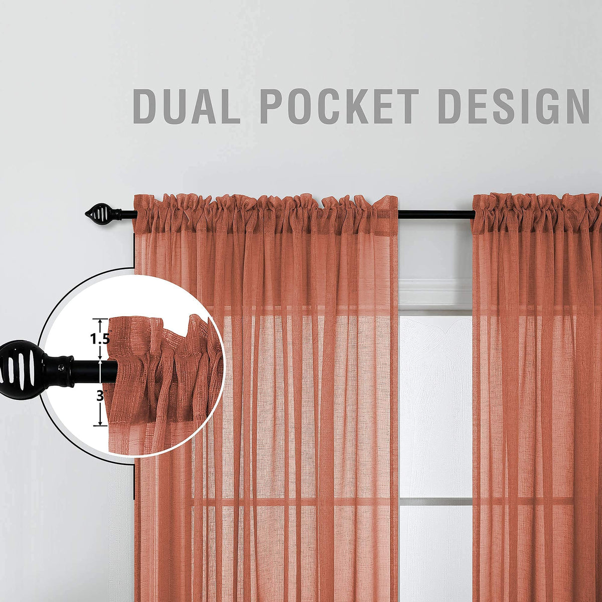 Terracotta Curtains Extra Long for Living Room 2 Panels Rod Pocket Home Fashion Airy Elegant Sheer Window Drapes for Patio Sliding Door French Dining Doorway Wedding Backdrop Home Decor 52 x 108 Inch
