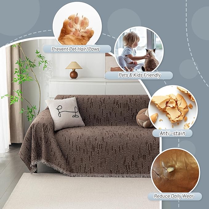 MYSKY HOME Boho Couch Cover Deep Chocolate Sofa Covers Washable, Farmhouse Sofa