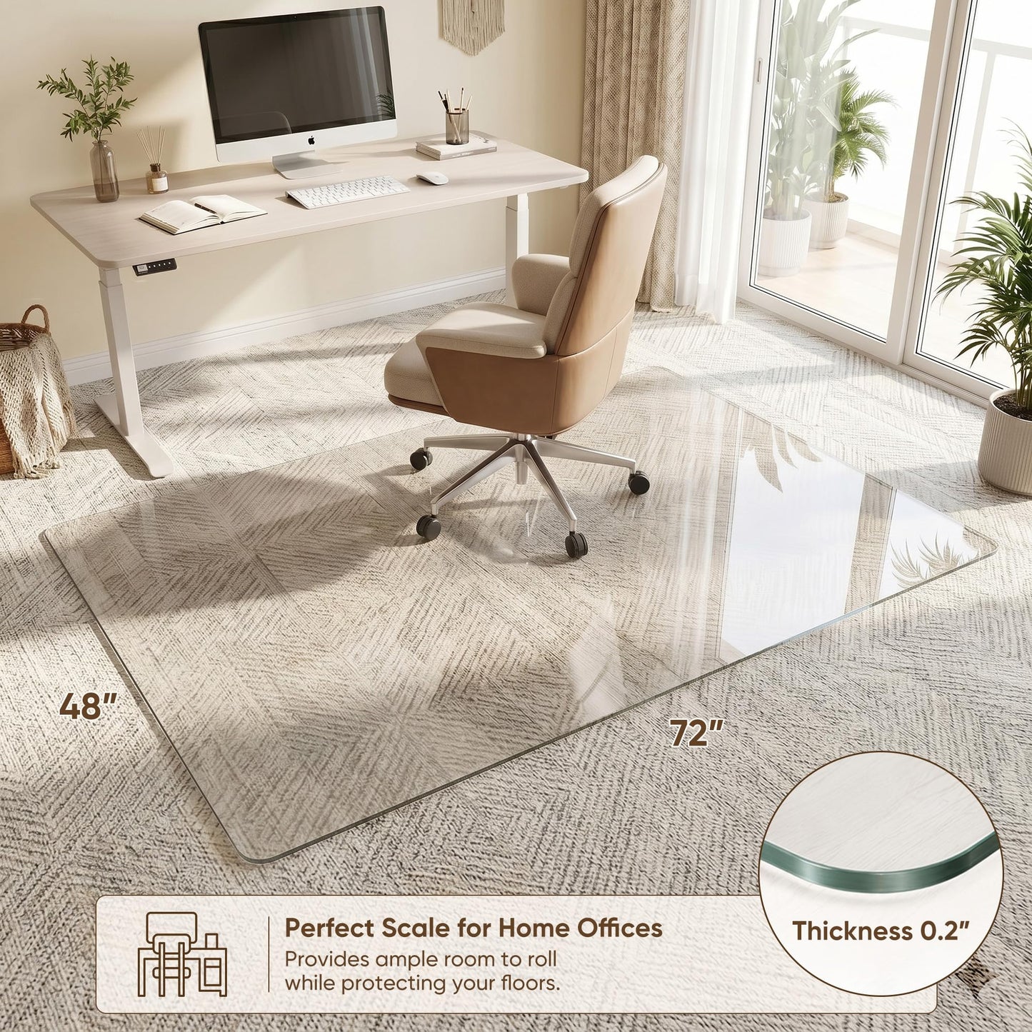 Antok Tempered Glass Chair Mat, 48"x72" Office Chair Mat for Carpet & Hardwood Floors, Heavy Duty 0.2" Desk Chair Mat for Smooth Rolling at Home or Office