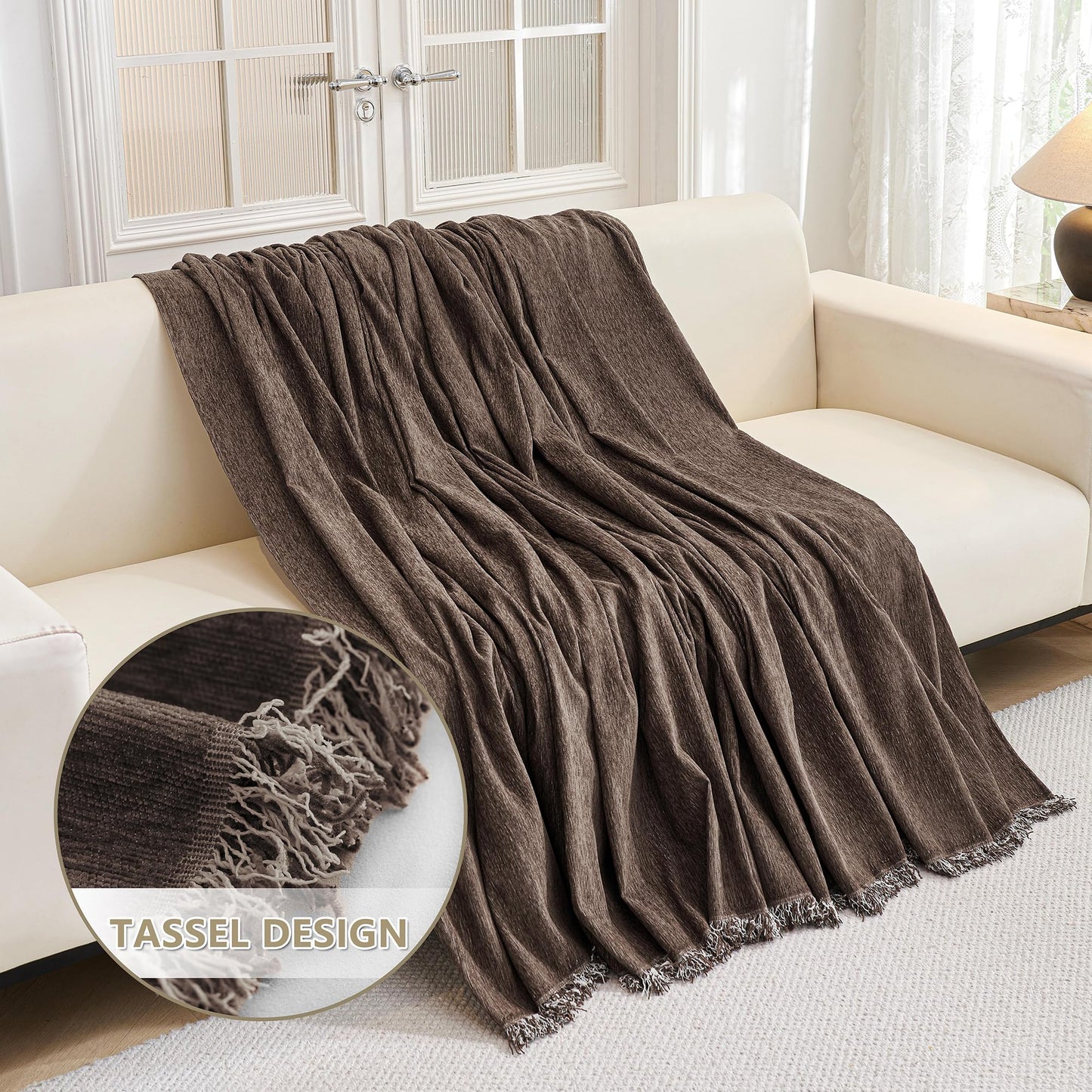 MYSKY HOME Couch Cover for Dogs, Pet Couch Covers L Shape Sectional Couch Cover, Couch Covers for 3 Cushion Couch Sofa Pet Friendly, Washable Blanket, Non-Slip Sofa Protector, 71"x118", Deep Chocolate