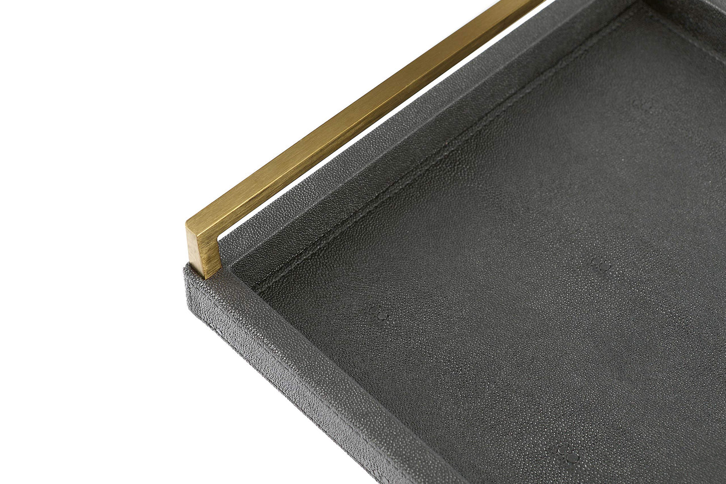 WV 17.8 * 11.8" Grey Shagreen Large Serving Tray with Brushed Gold Handle,Faux Leather Home Decorative Tray, Coffee Table Tray for Living Room, Dinning, Vanity （Grey