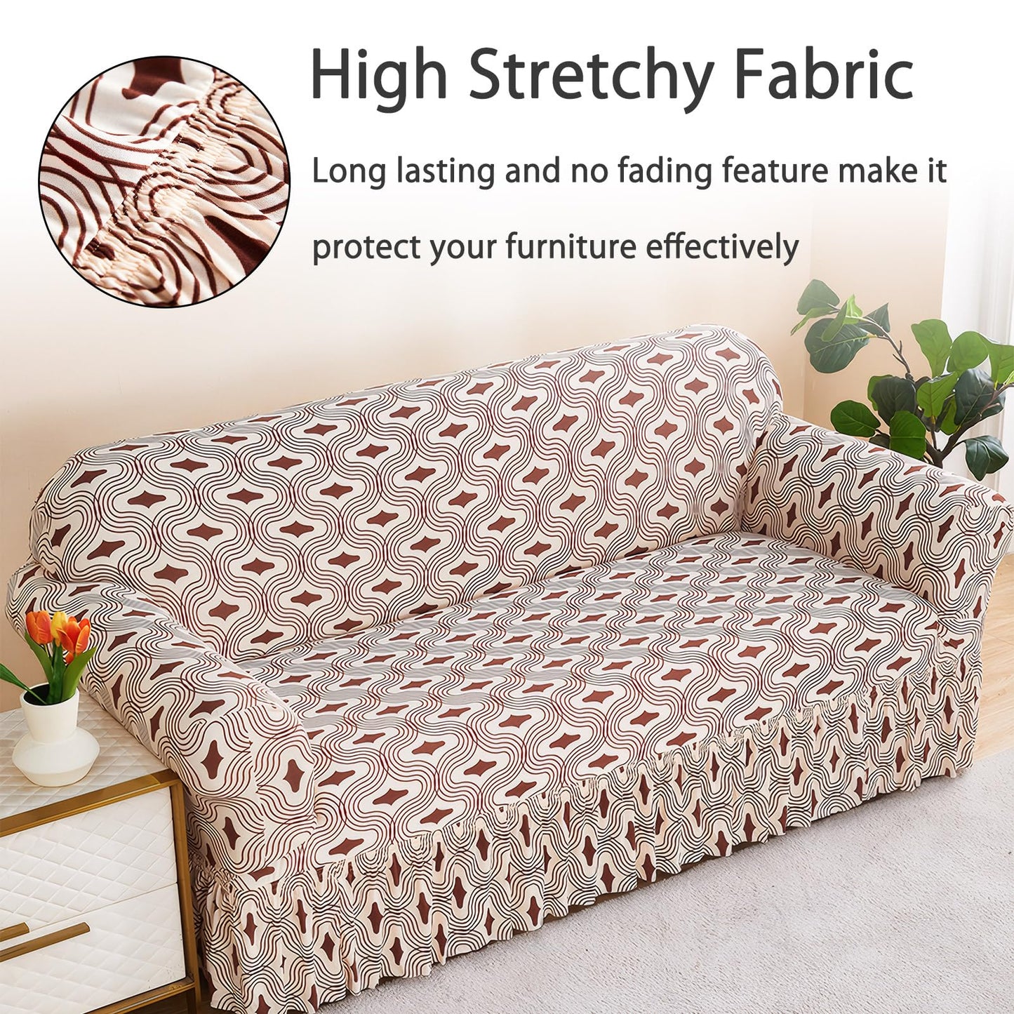 Ausing Printed Loveseat Slipcover Stretch Couch Cover with Skirt Bottom Easy Fitted Furniture Covers Universal Modern Sofa Protector Retro Wave(57”-73”)